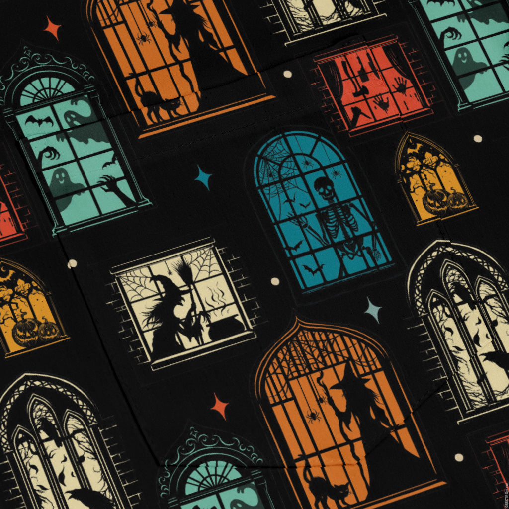 Haunted Manor Window Long Sleeve Button Up Shirt pocket