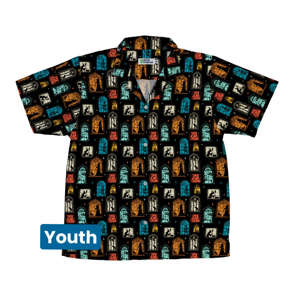 Haunted Manor Window Youth Hawaiian Shirt Front