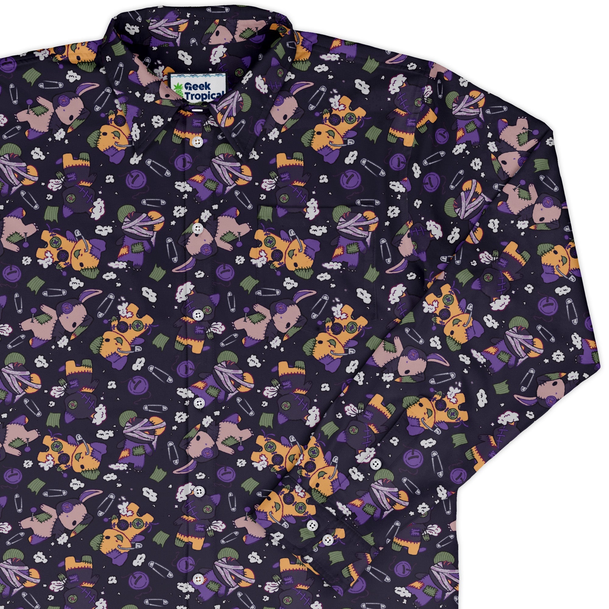 Haunted Plushies Long Sleeve Button Up Shirt Geek Nerd 0925 adult sizing All Adult Button Up Shirts