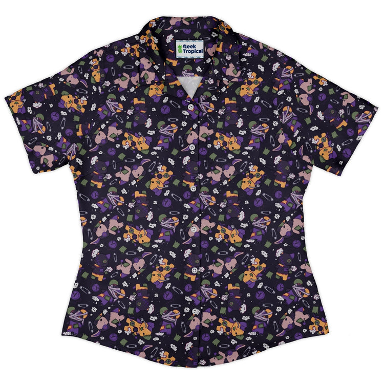 Haunted Plushies Curvy Button Up Shirt Geek Nerd 0925 All Adult Button Up Shirts Animal Patterns