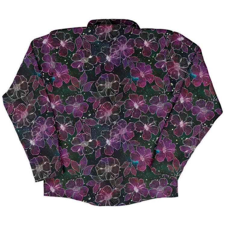 Hawaiian Blooms Space Long Sleeve Button Up Shirt Geek Nerd adult sizing Botany Print Designs by Nathan