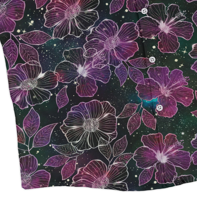Hawaiian Blooms Space Long Sleeve Button Up Shirt Geek Nerd adult sizing Botany Print Designs by Nathan