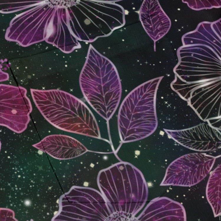 Hawaiian Blooms Space Long Sleeve Button Up Shirt Geek Nerd adult sizing Botany Print Designs by Nathan