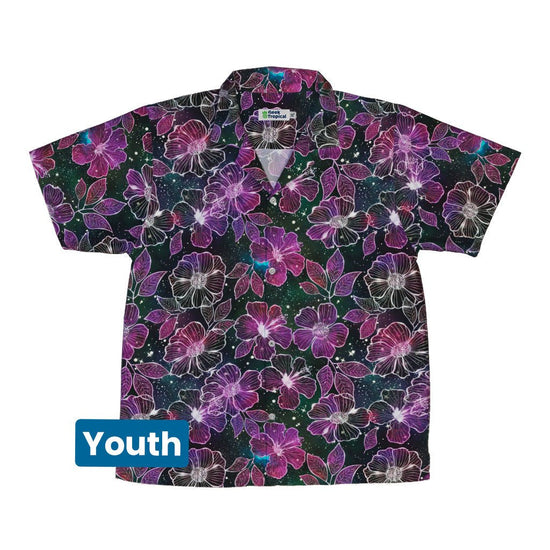 Hawaiian Blooms Space Youth Hawaiian Shirt - Botany Print - Designs by Nathan - Q3