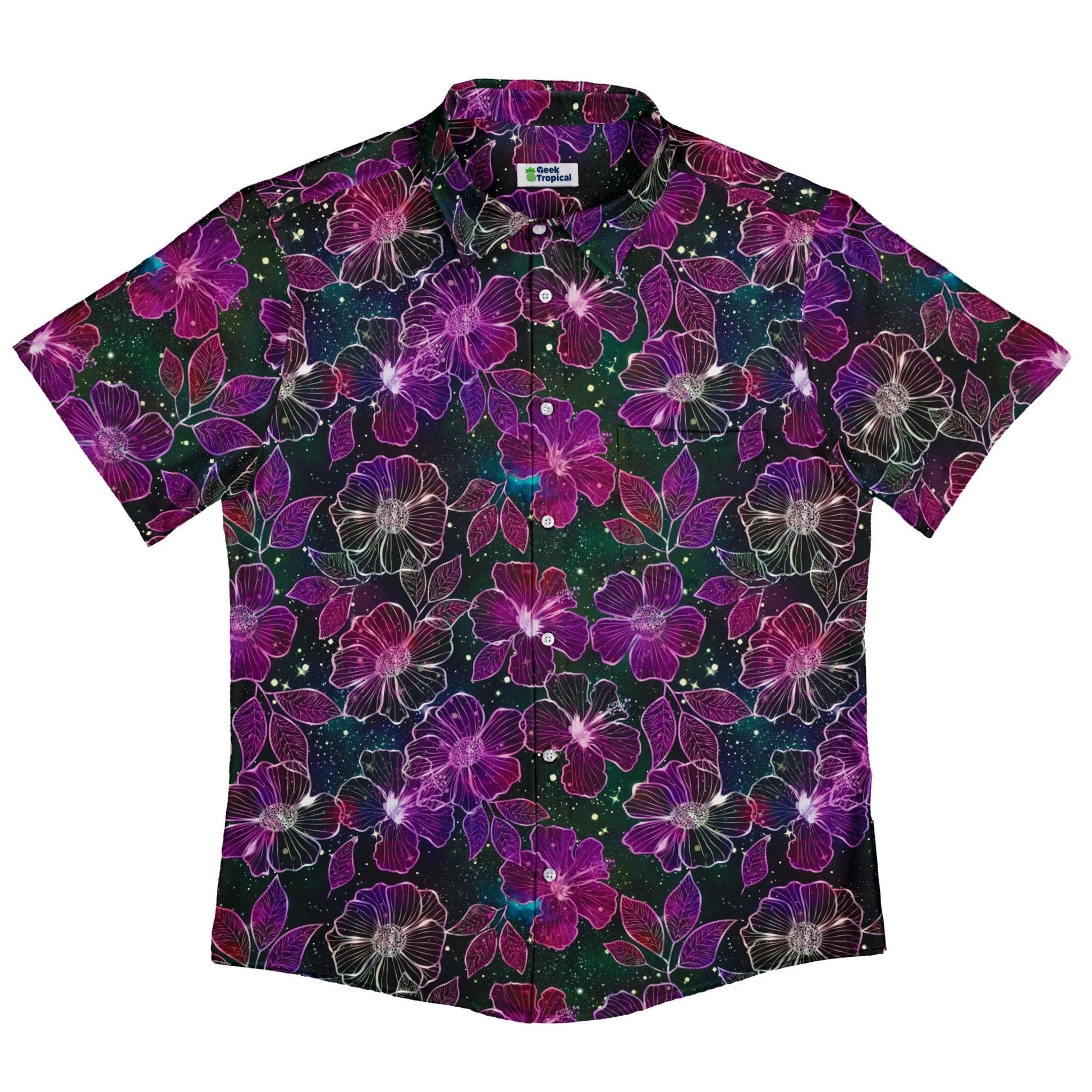 Clearance Ready - to - Ship Hawaiian Blooms Space Button Up Shirt Geek Nerd adult sizing All Adult Button Up Shirts Botany Print