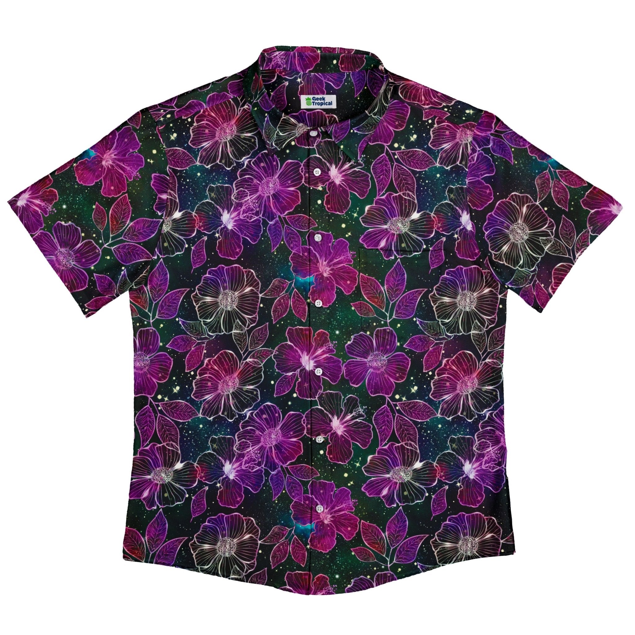 Hawaiian Blooms Space Button Up Shirt - adult sizing - Botany Print - Designs by Nathan