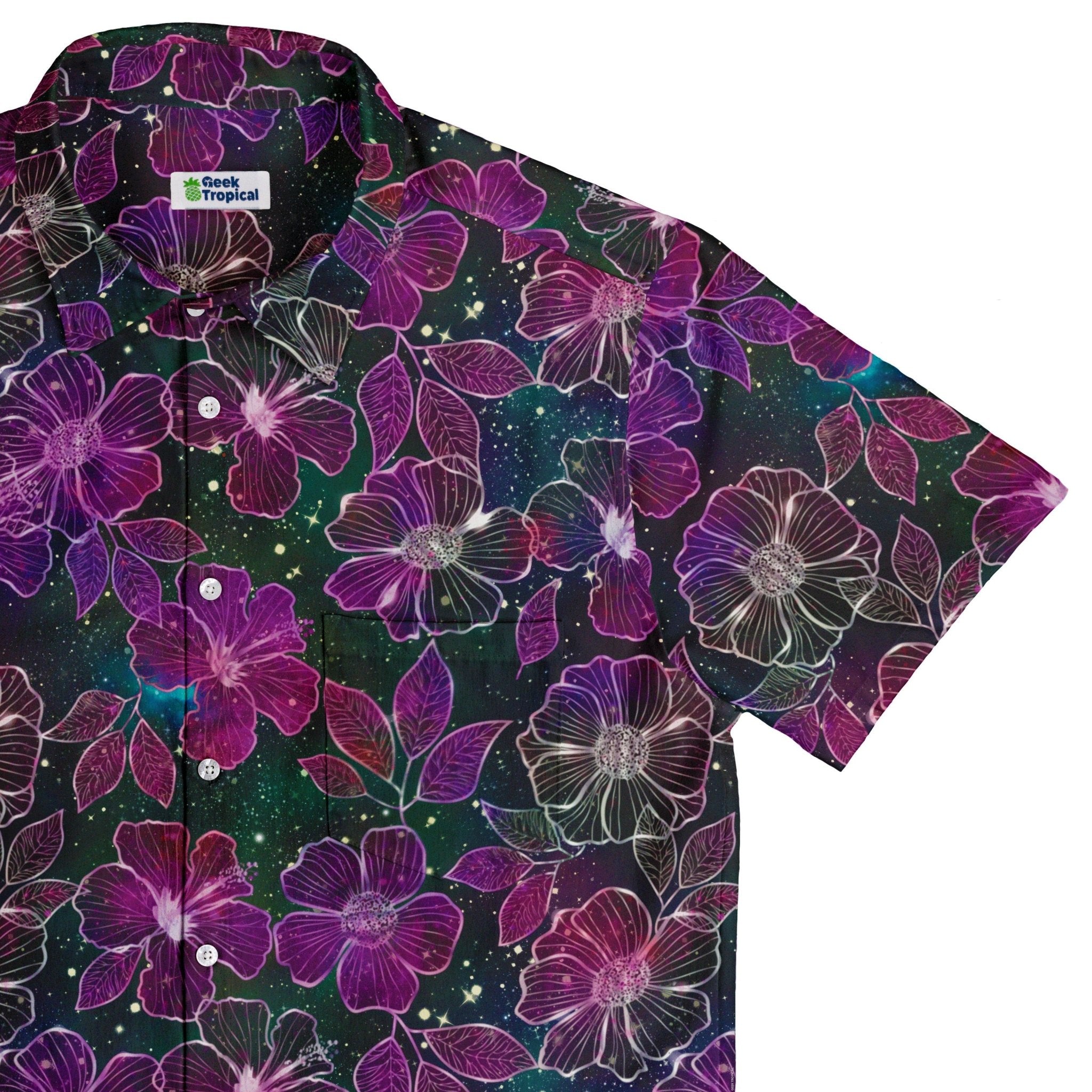 Hawaiian Blooms Space Button Up Shirt - adult sizing - Botany Print - Designs by Nathan