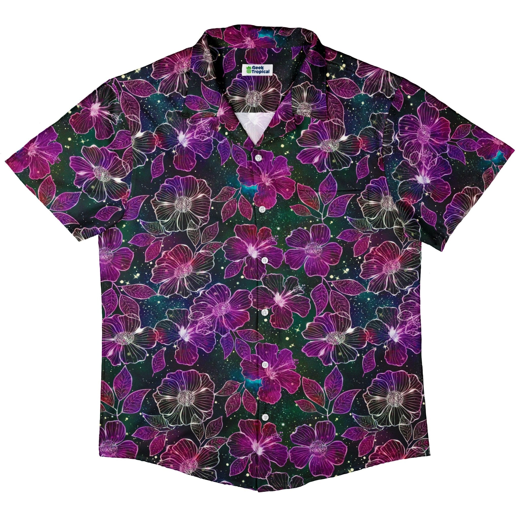 Clearance Ready - to - Ship Hawaiian Blooms Space Button Up Shirt Geek Nerd adult sizing Botany Print Clearance