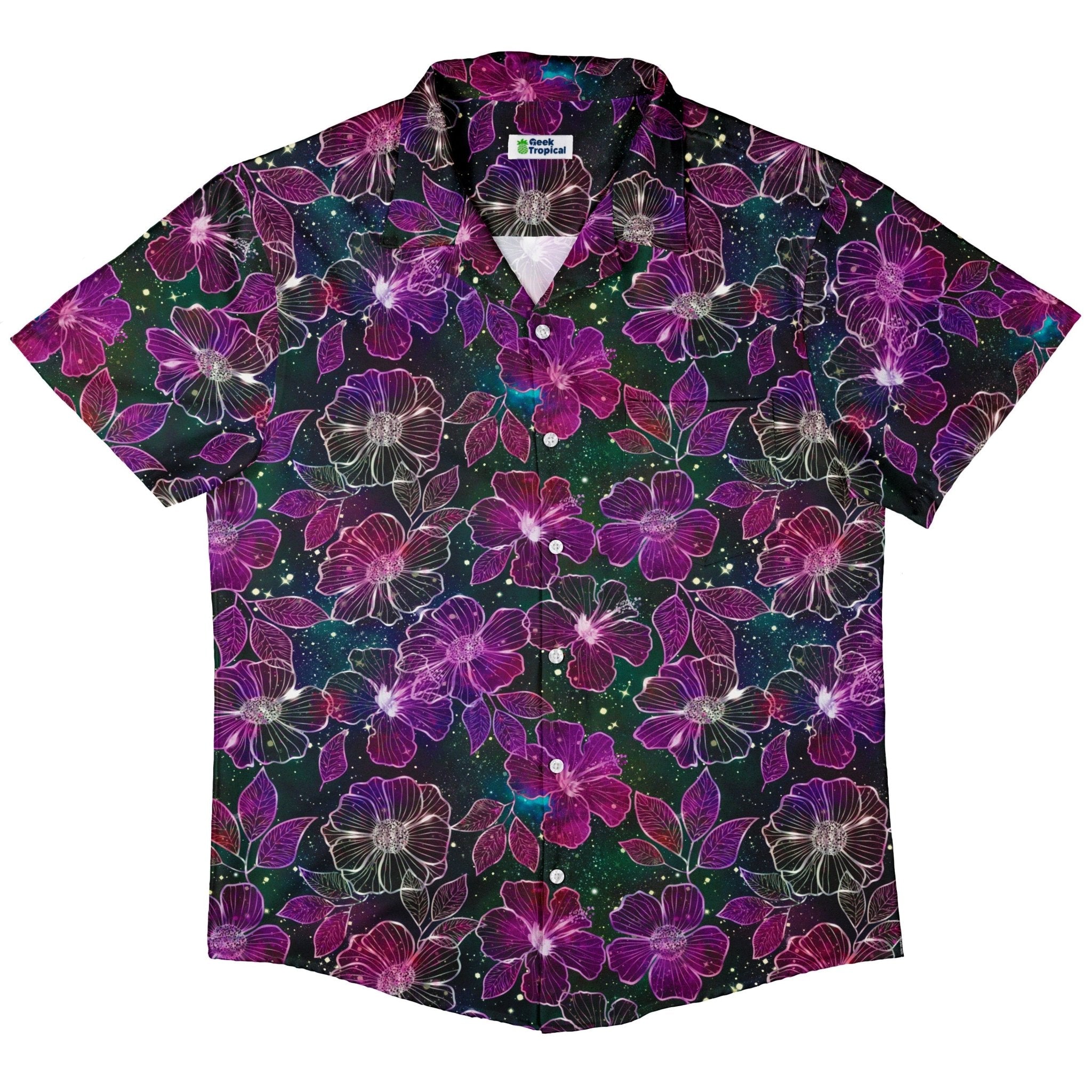 Hawaiian Blooms Space Button Up Shirt - adult sizing - Botany Print - Designs by Nathan