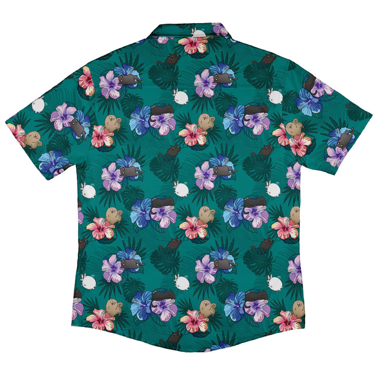 Hawaiian Exploding Kittens Button Up Shirt - adult sizing - Animal Patterns - board game print
