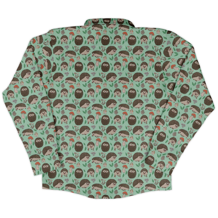 Hedge Hog Garden Adventures Long Sleeve Button Up Shirt Geek Nerd adult sizing animal patterns botany print