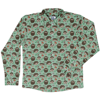 Hedge Hog Garden Adventures Long Sleeve Button Up Shirt Geek Nerd adult sizing animal patterns botany print