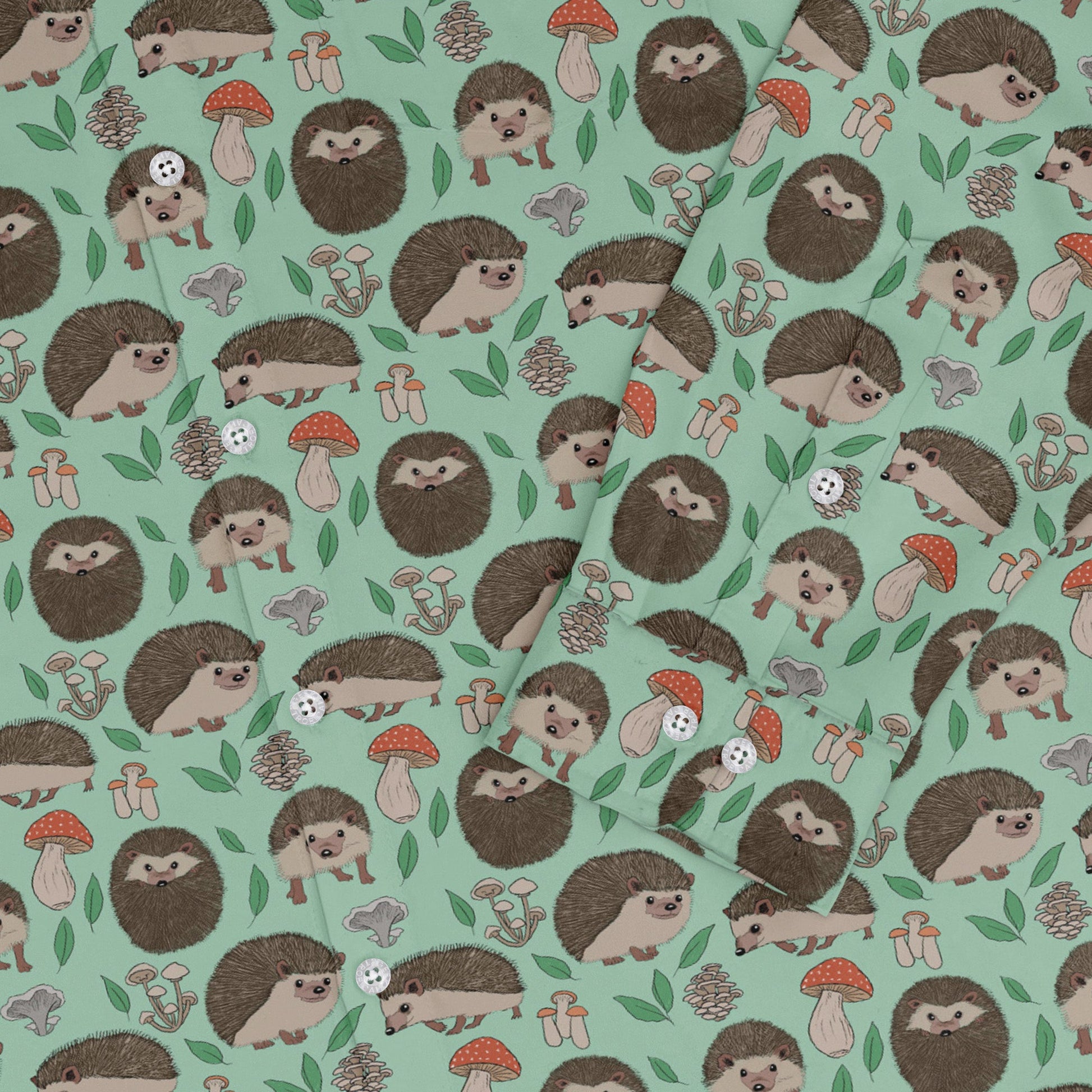 Hedge Hog Garden Adventures Long Sleeve Button Up Shirt Geek Nerd adult sizing animal patterns botany print