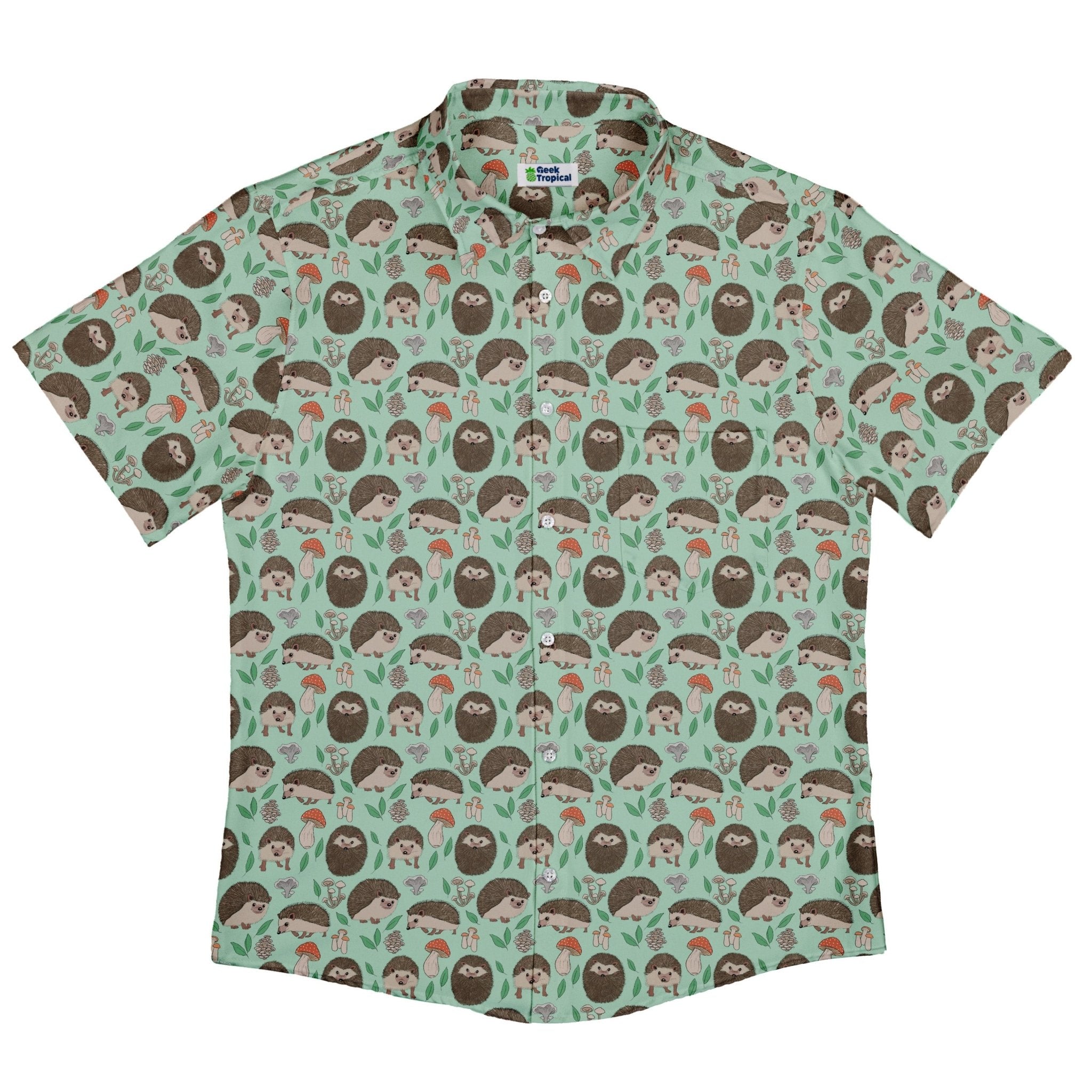 Hedge Hog Garden Adventures Button Up Shirt Geek Nerd adult sizing animal patterns botany print
