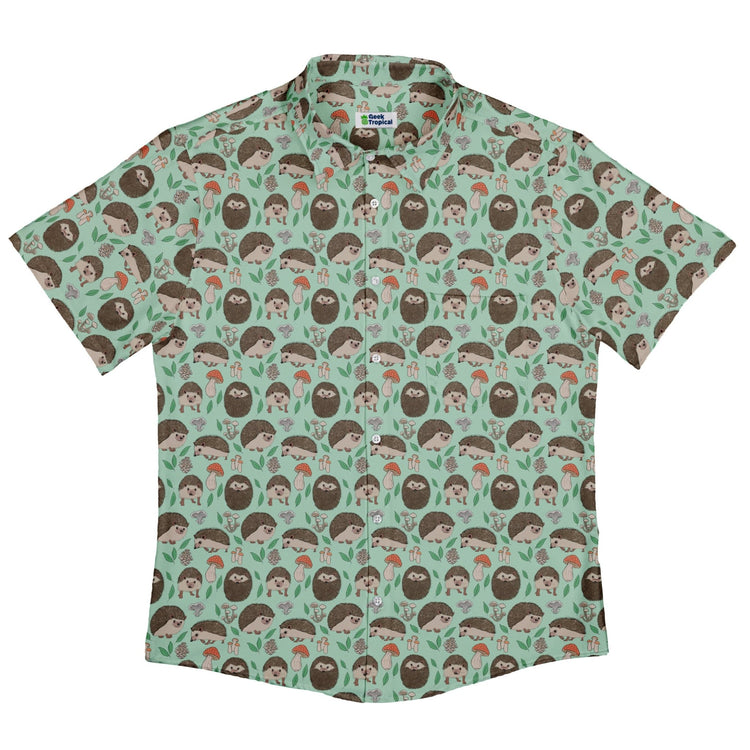 Hedge Hog Garden Adventures Button Up Shirt Geek Nerd adult sizing animal patterns botany print