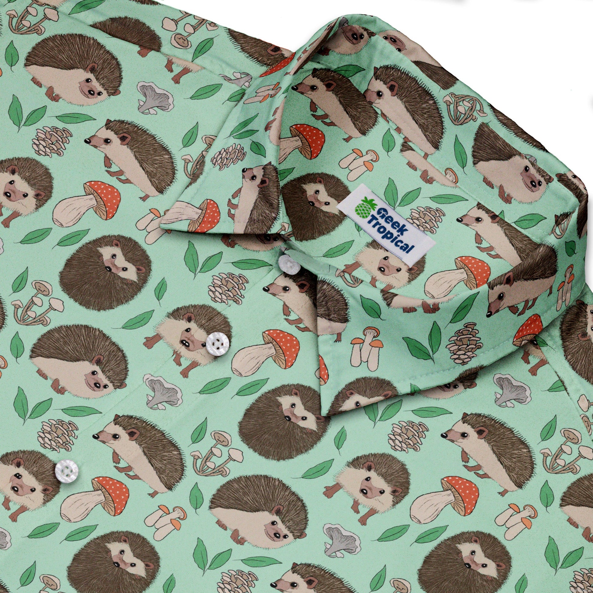 Hedge Hog Garden Adventures Button Up Shirt Geek Nerd adult sizing animal patterns botany print