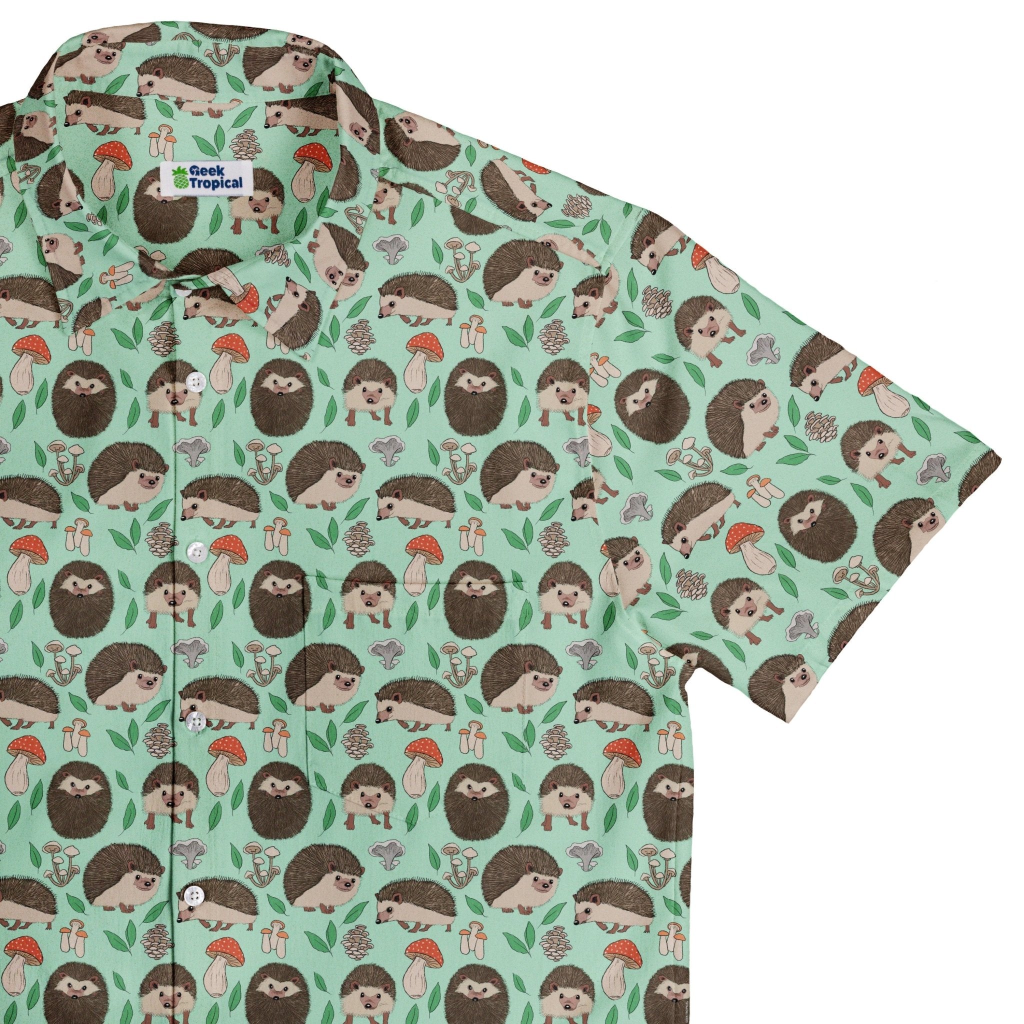 Hedge Hog Garden Adventures Button Up Shirt Geek Nerd adult sizing animal patterns botany print