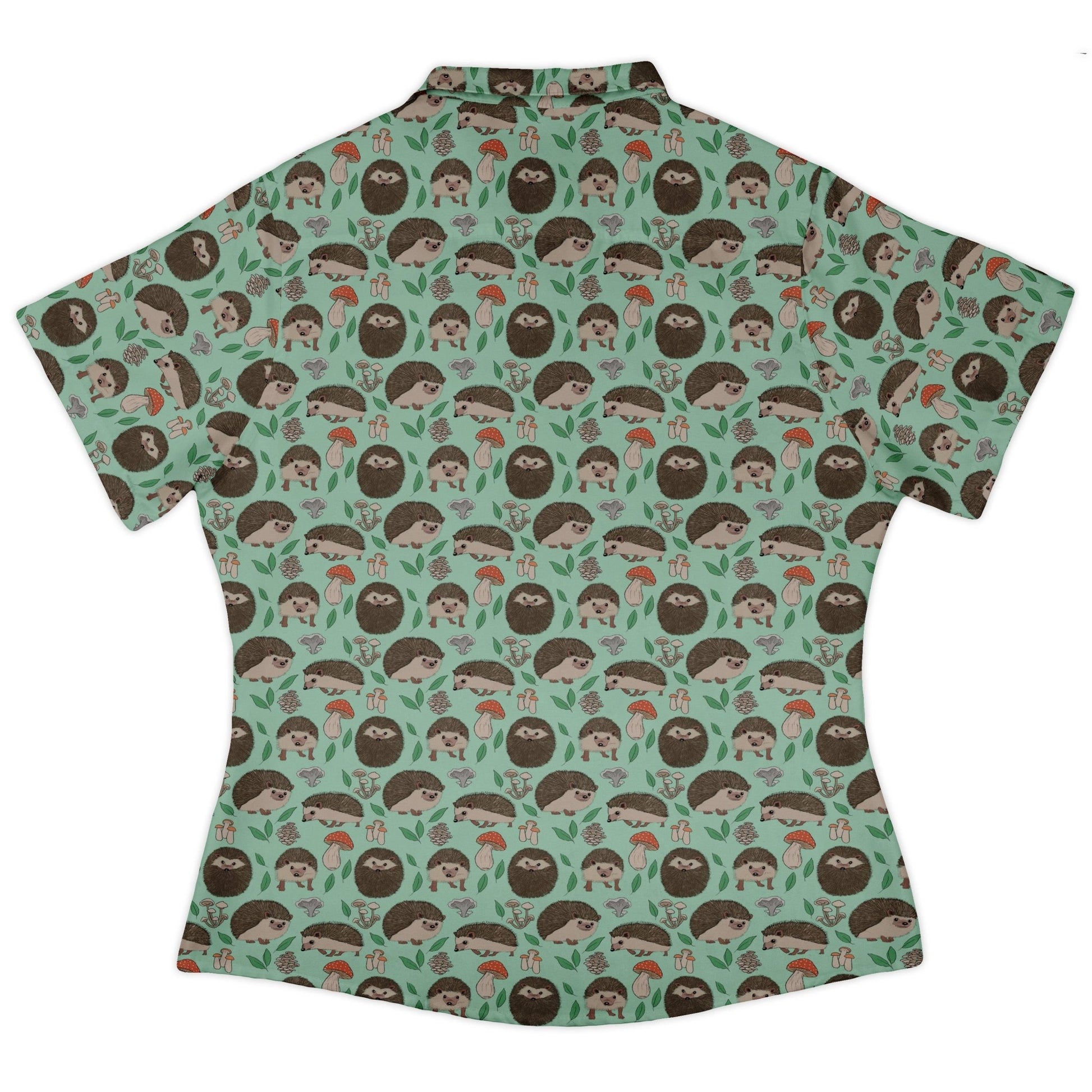 Hedge Hog Garden Adventures Curvy Button Up Shirt Geek Nerd animal patterns botany print Design by Julie Kitzes