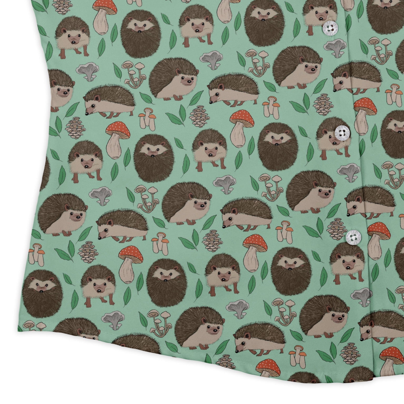Hedge Hog Garden Adventures Curvy Button Up Shirt Geek Nerd animal patterns botany print Design by Julie Kitzes