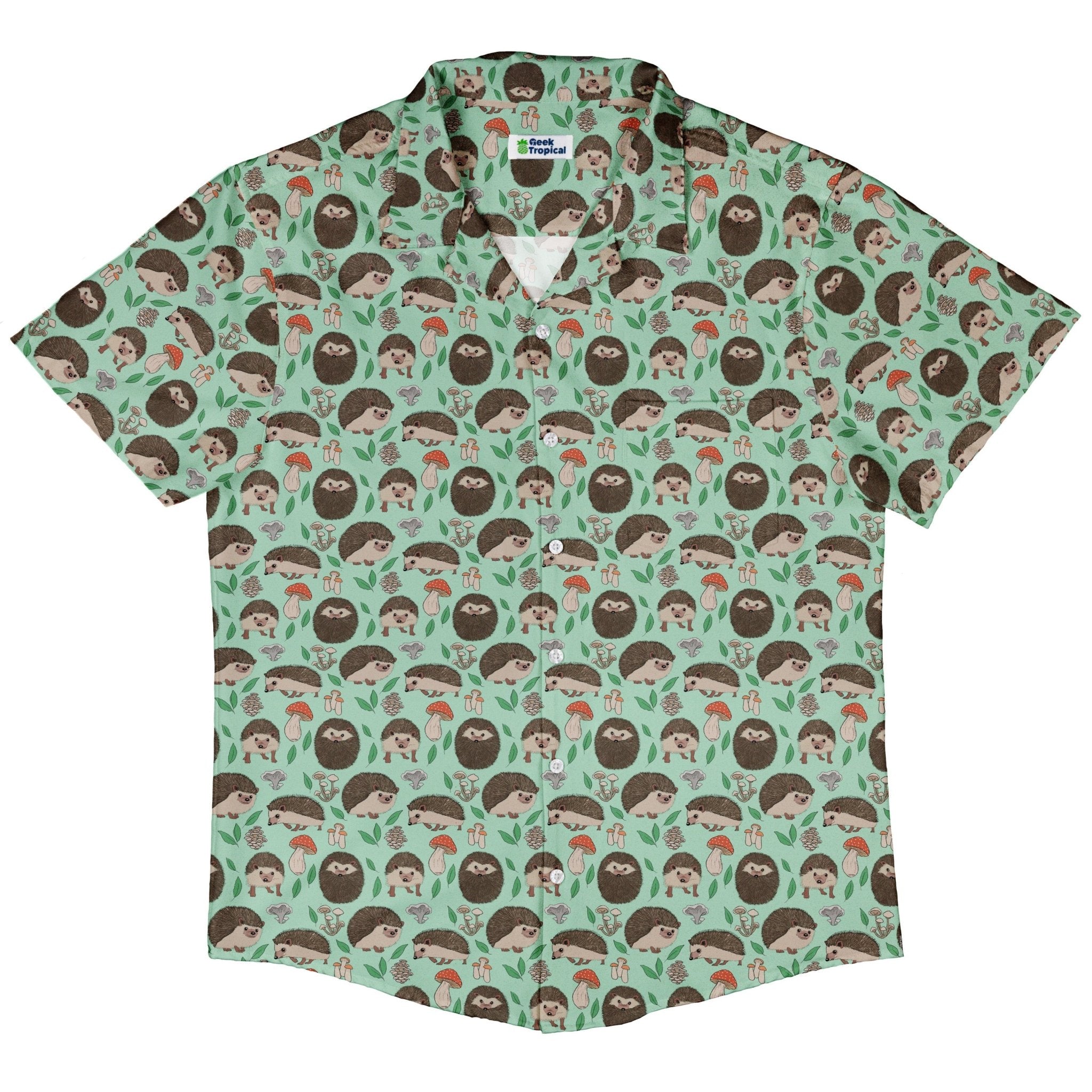 Hedge Hog Garden Adventures Button Up Shirt Geek Nerd adult sizing animal patterns botany print