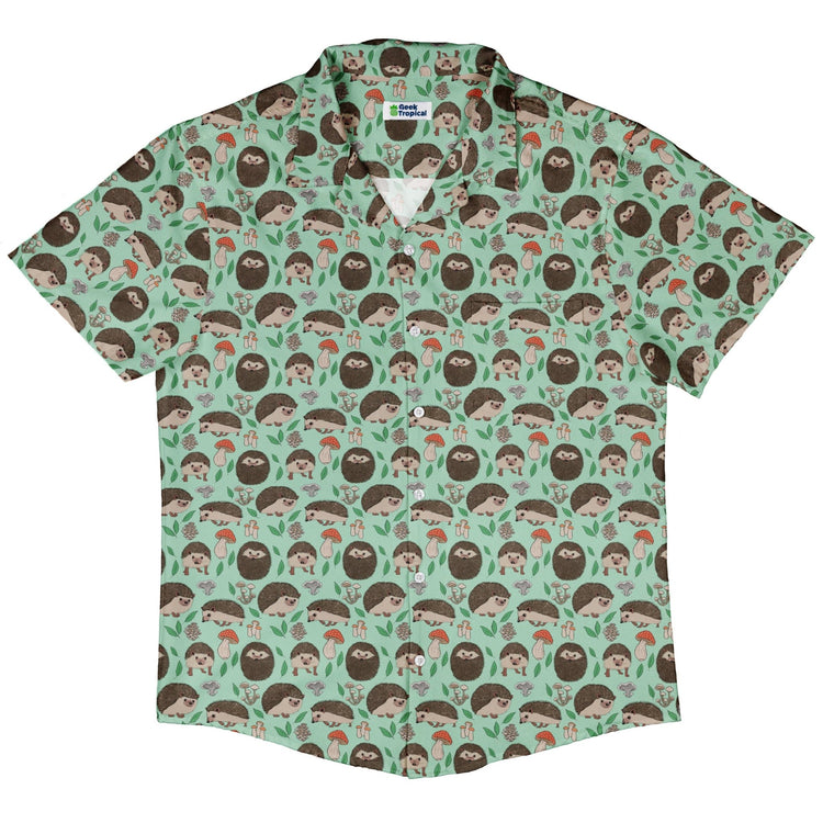 Hedge Hog Garden Adventures Button Up Shirt Geek Nerd adult sizing animal patterns botany print