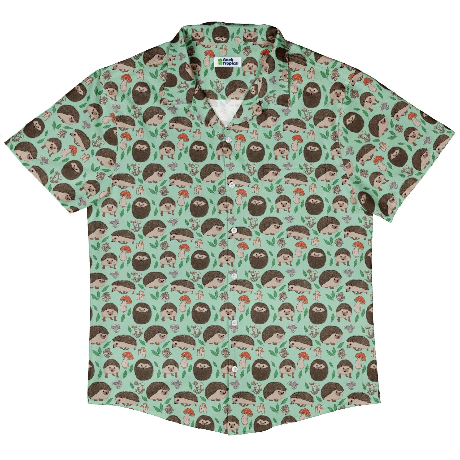 Hedge Hog Garden Adventures Button Up Shirt Geek Nerd adult sizing animal patterns botany print