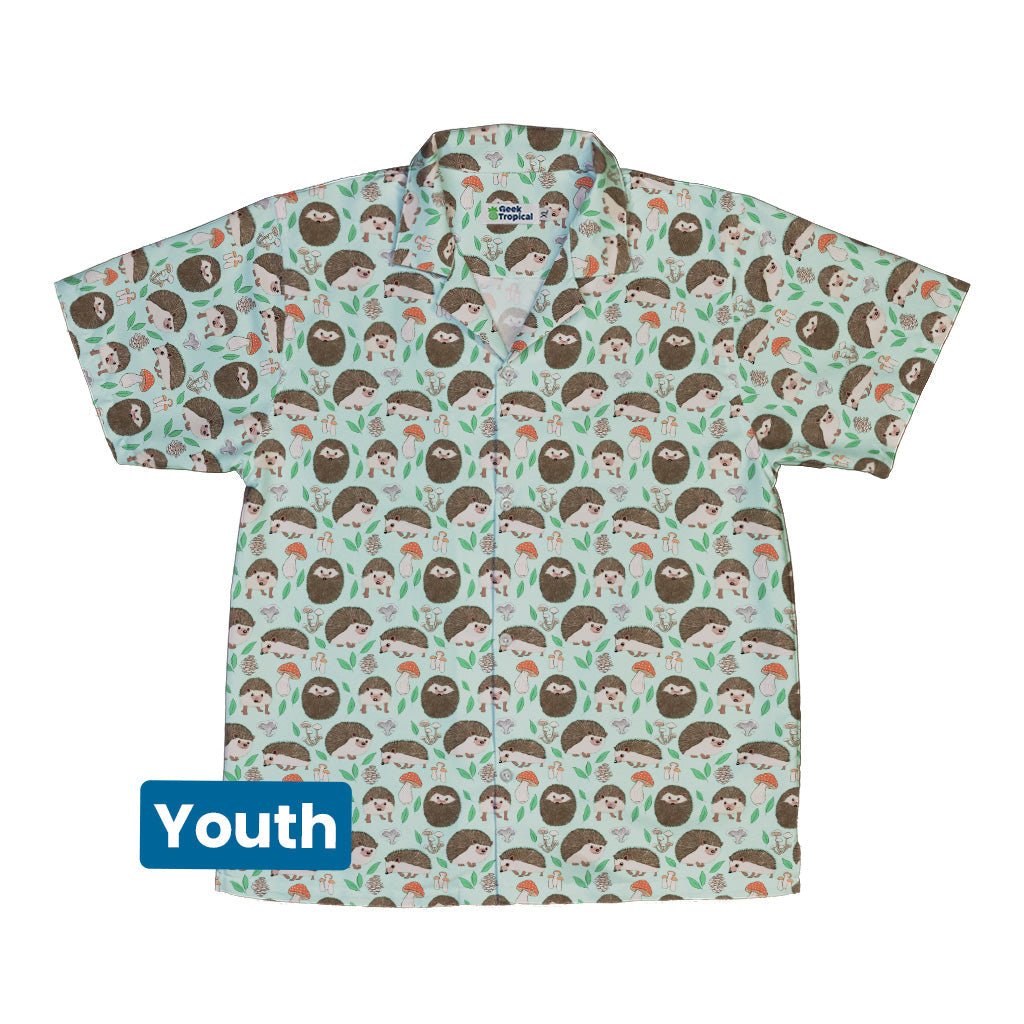 Hedge Hog Garden Adventures Youth Hawaiian Shirt Geek Nerd animal patterns botany print Design by Julie Kitzes