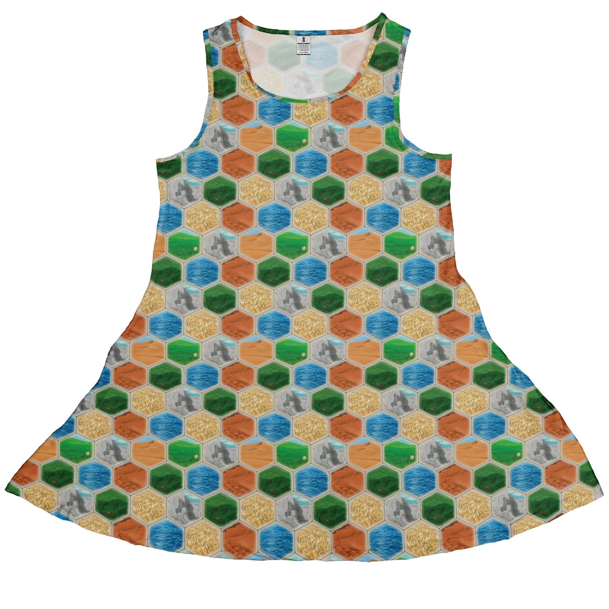 Hexagon Tile Board Game Dress Geek Nerd board game print Designs by Nathan lx - C