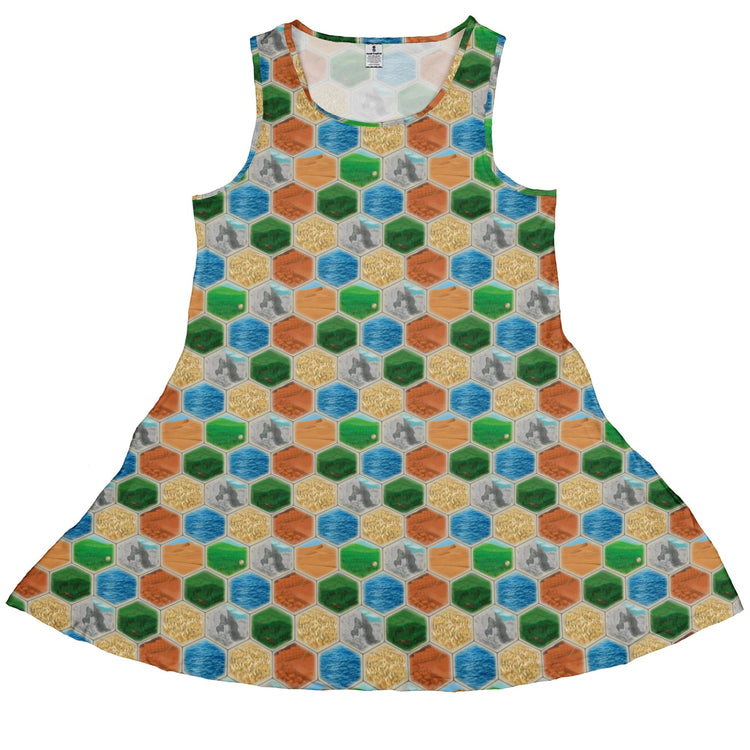 Hexagon Tile Board Game Dress Geek Nerd board game print Designs by Nathan lx - C