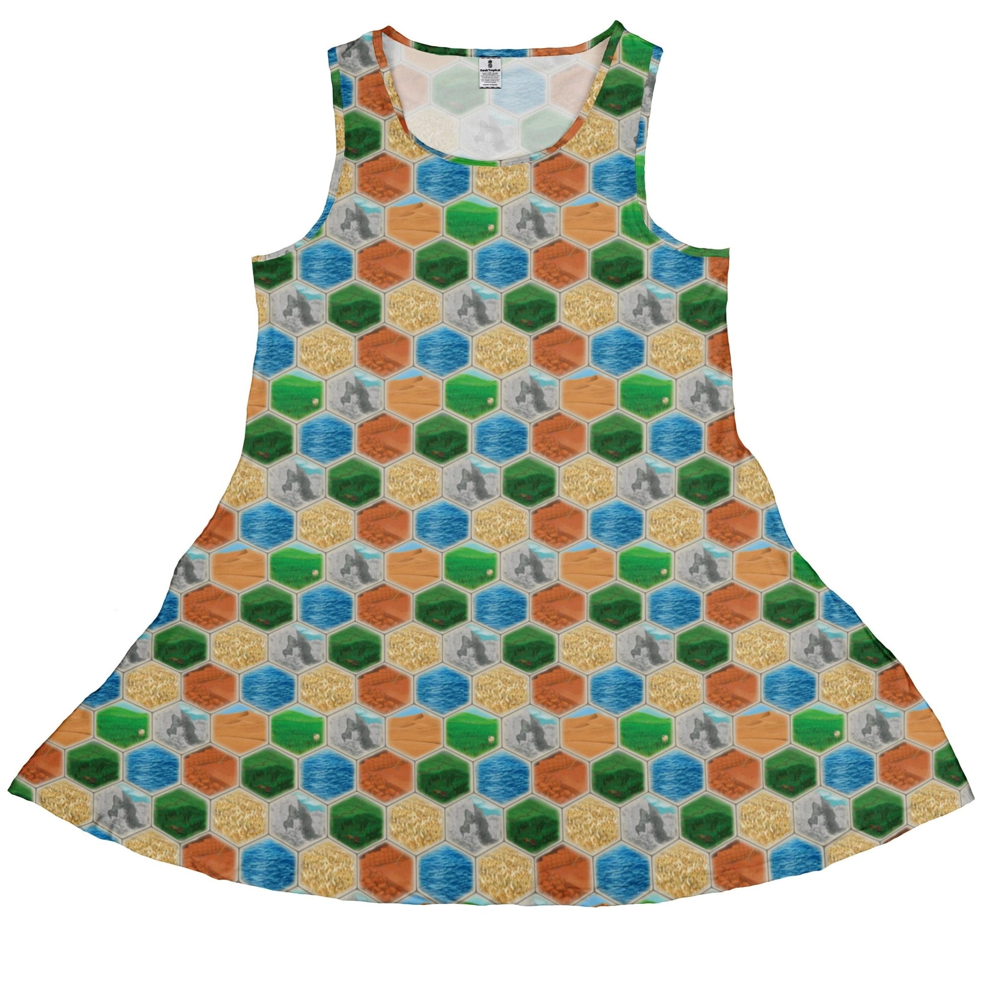 Hexagon Tile Board Game Dress Geek Nerd board game print Designs by Nathan lx - C
