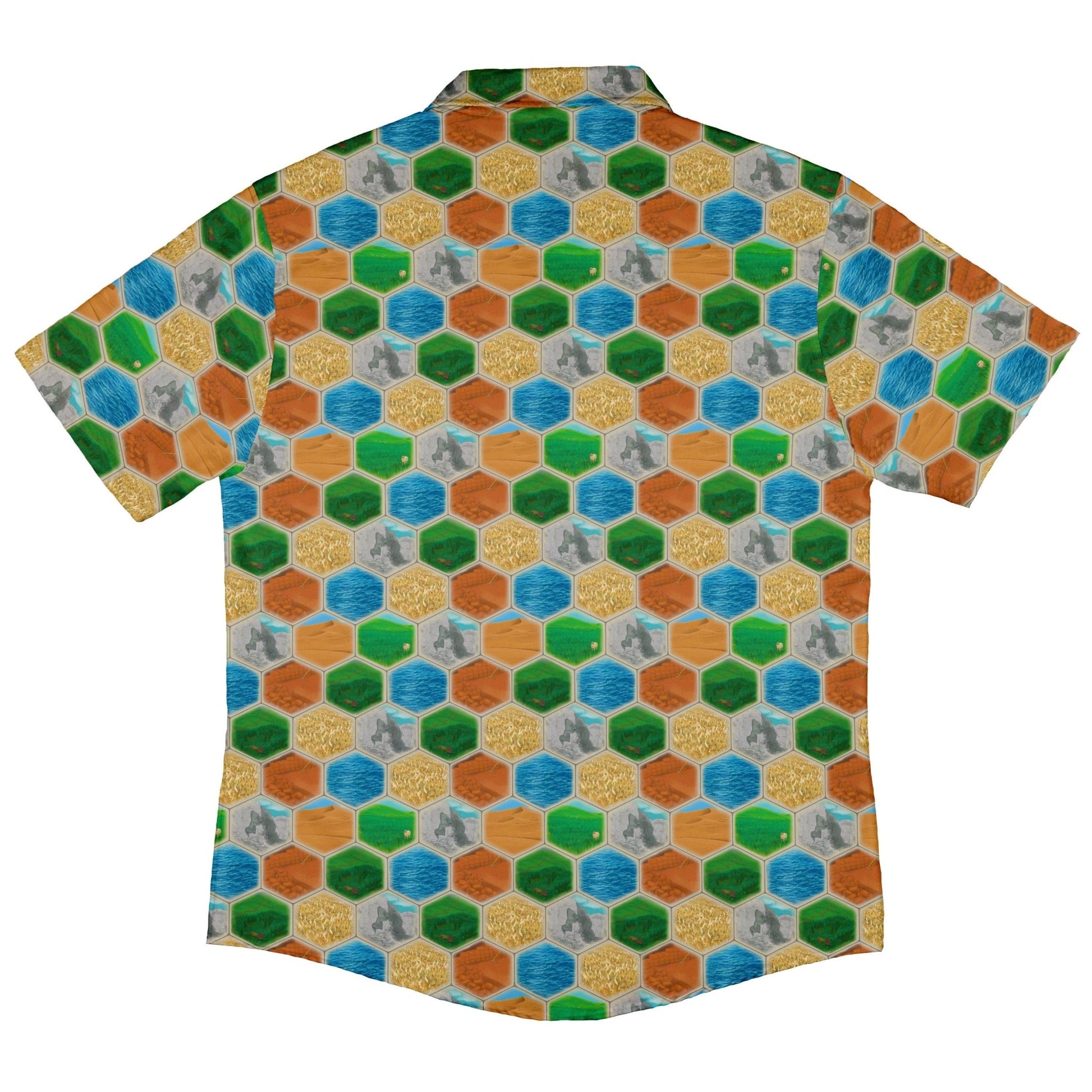Hexagon Tile Board Game Button Up Shirt - adult sizing - board game print - Designs by Nathan