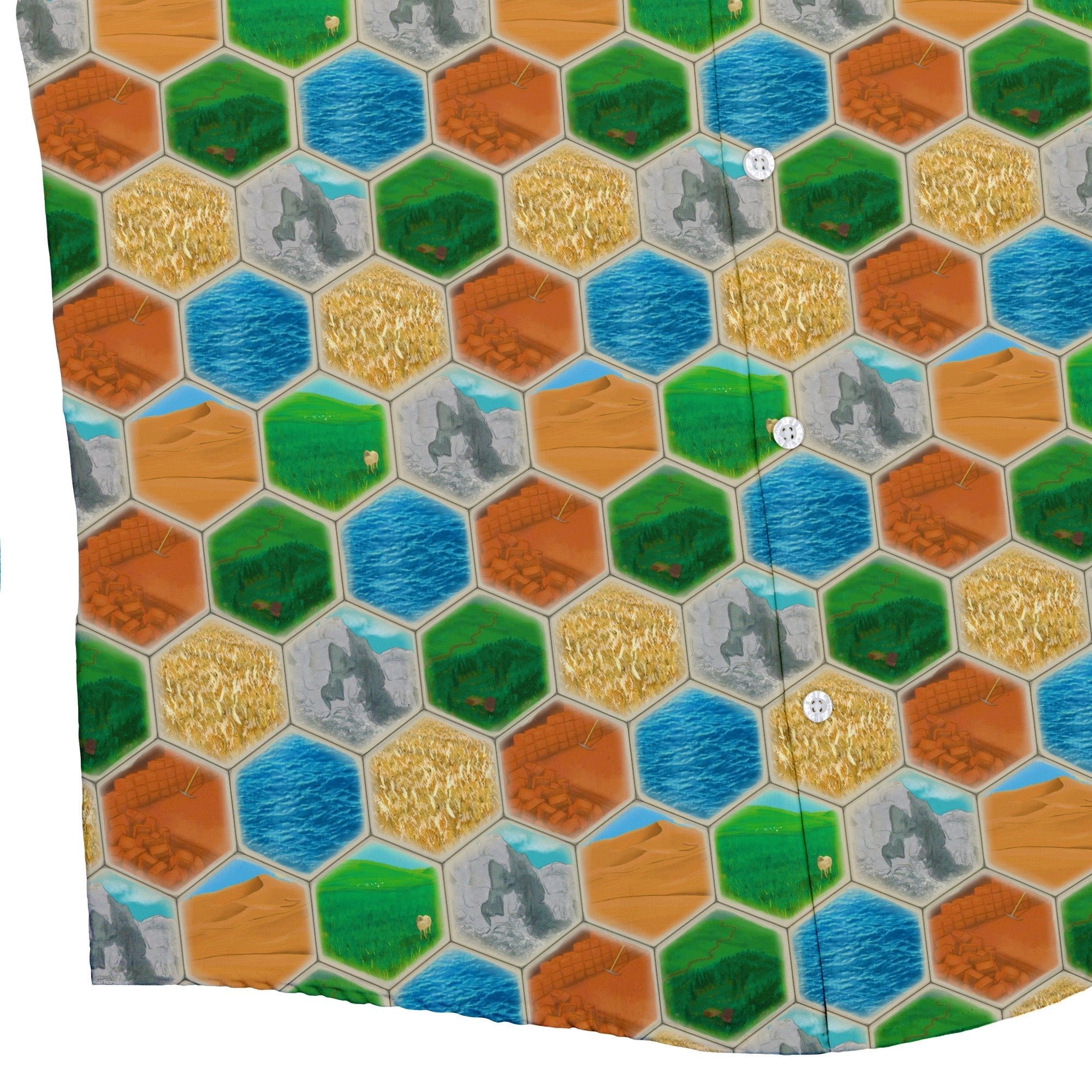 Hexagon Tile Board Game Button Up Shirt - adult sizing - board game print - Designs by Nathan