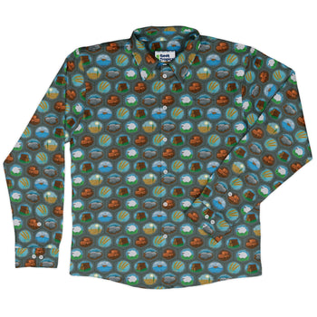 Hexagon Tile Game Symbols Long Sleeve Button Up Shirt 2
