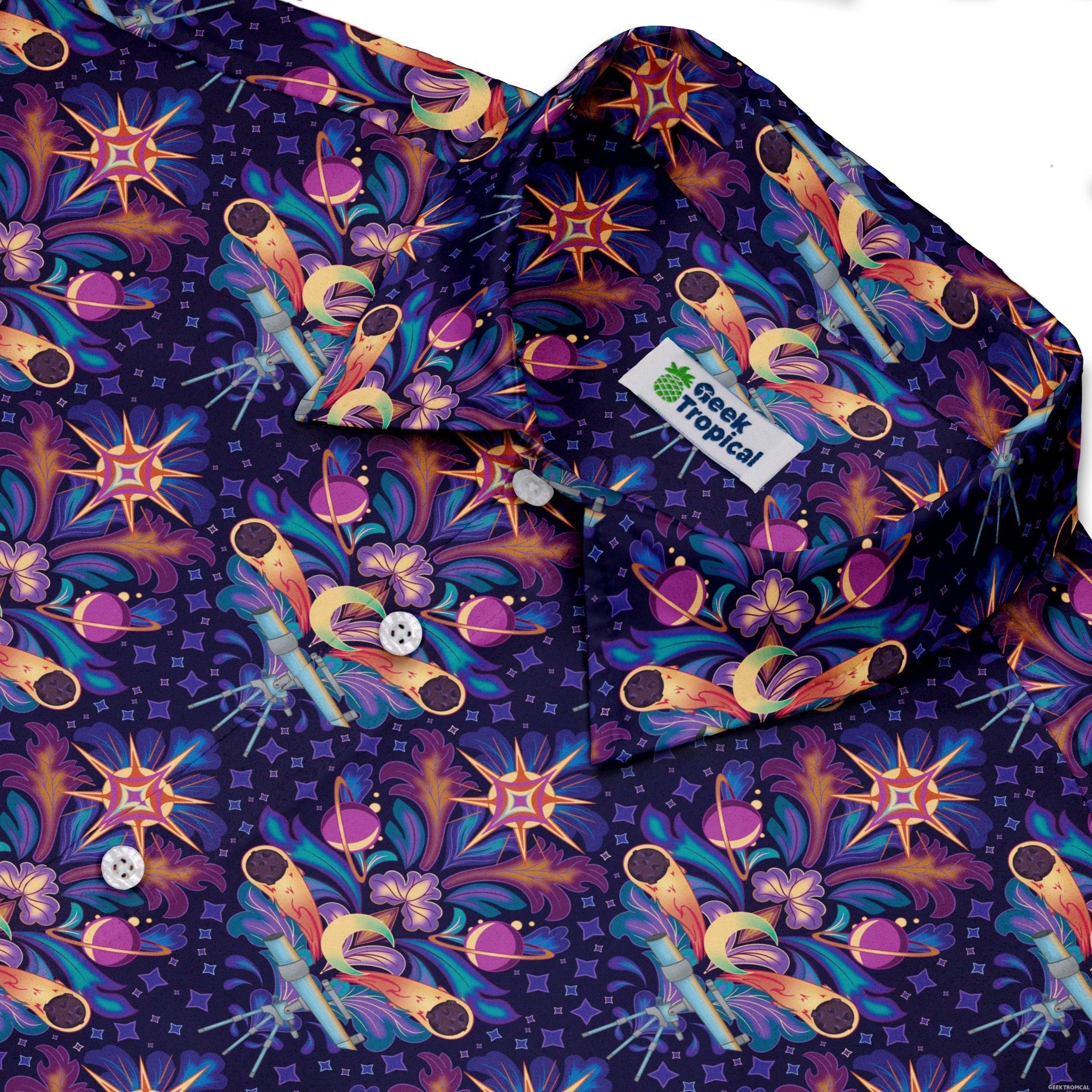Hidden Astronomy Button Up Shirt Geek Nerd adult sizing Design by Brigid Ashwood outer space & astronaut print