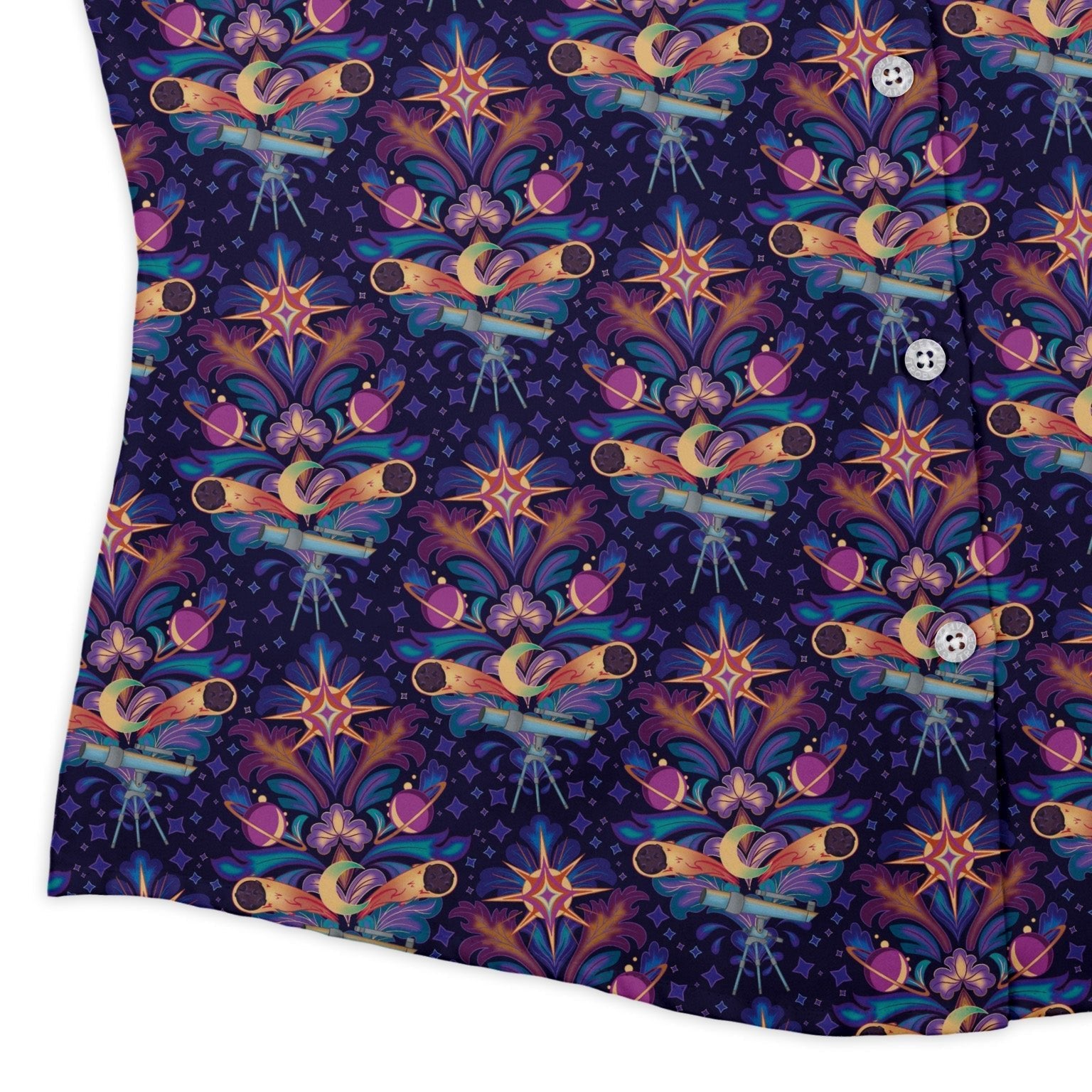 Hidden Astronomy Curvy Button Up Shirt Geek Nerd Design by Brigid Ashwood outer space & astronaut print q225