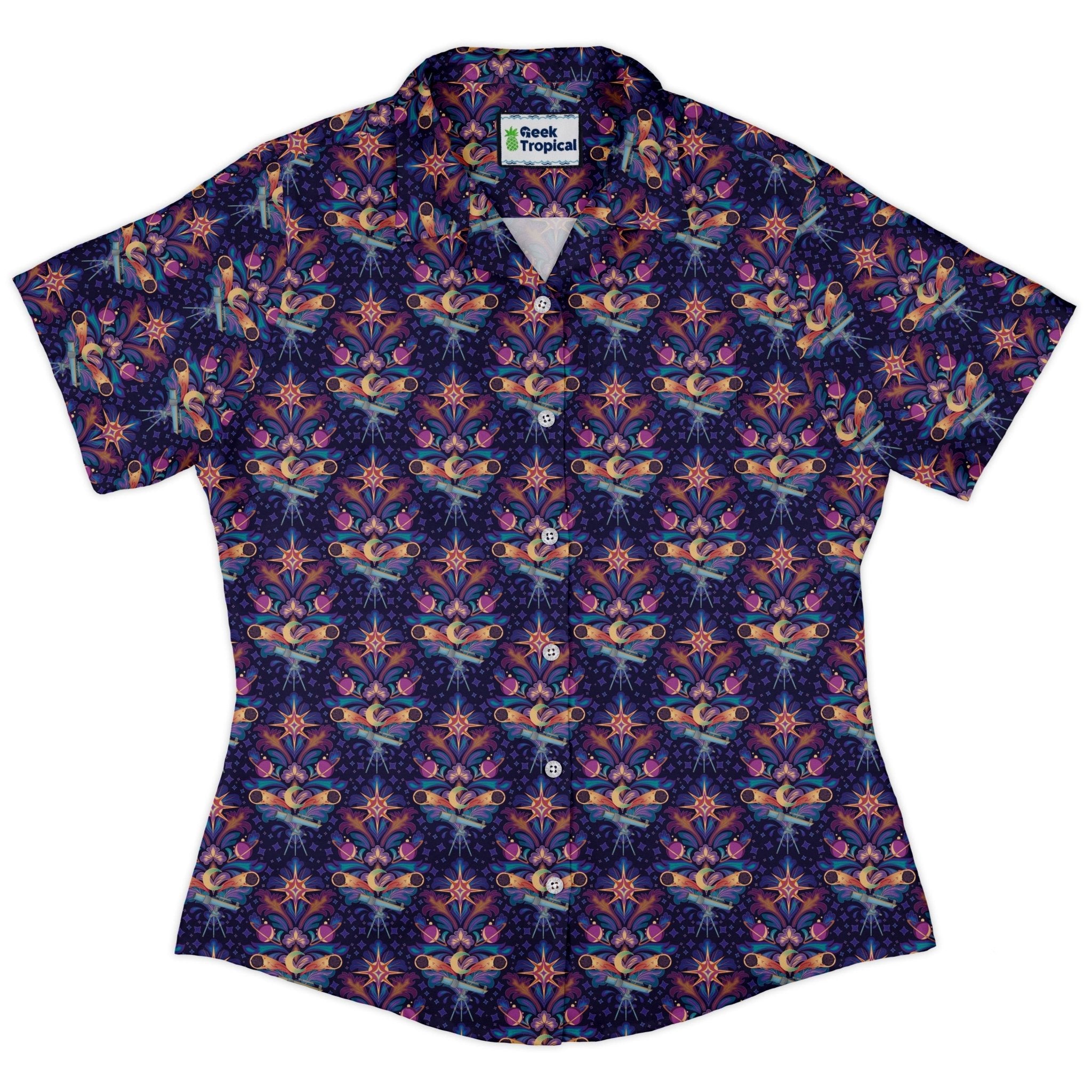 Hidden Astronomy Curvy Button Up Shirt Geek Nerd Design by Brigid Ashwood outer space & astronaut print q225