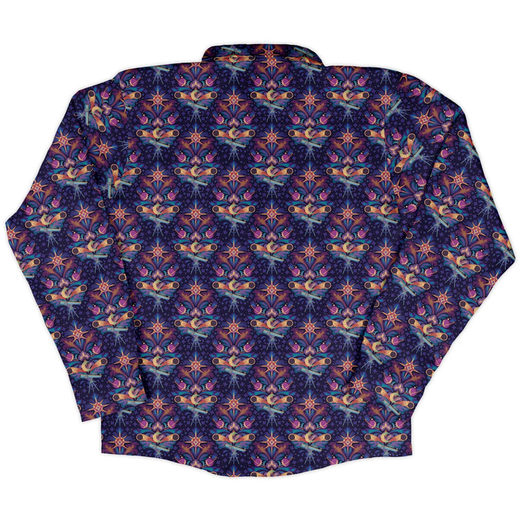 Hidden Astronomy Long Sleeve Button Up Shirt Geek Nerd adult sizing Design by Brigid Ashwood FLOW DESC WRITING