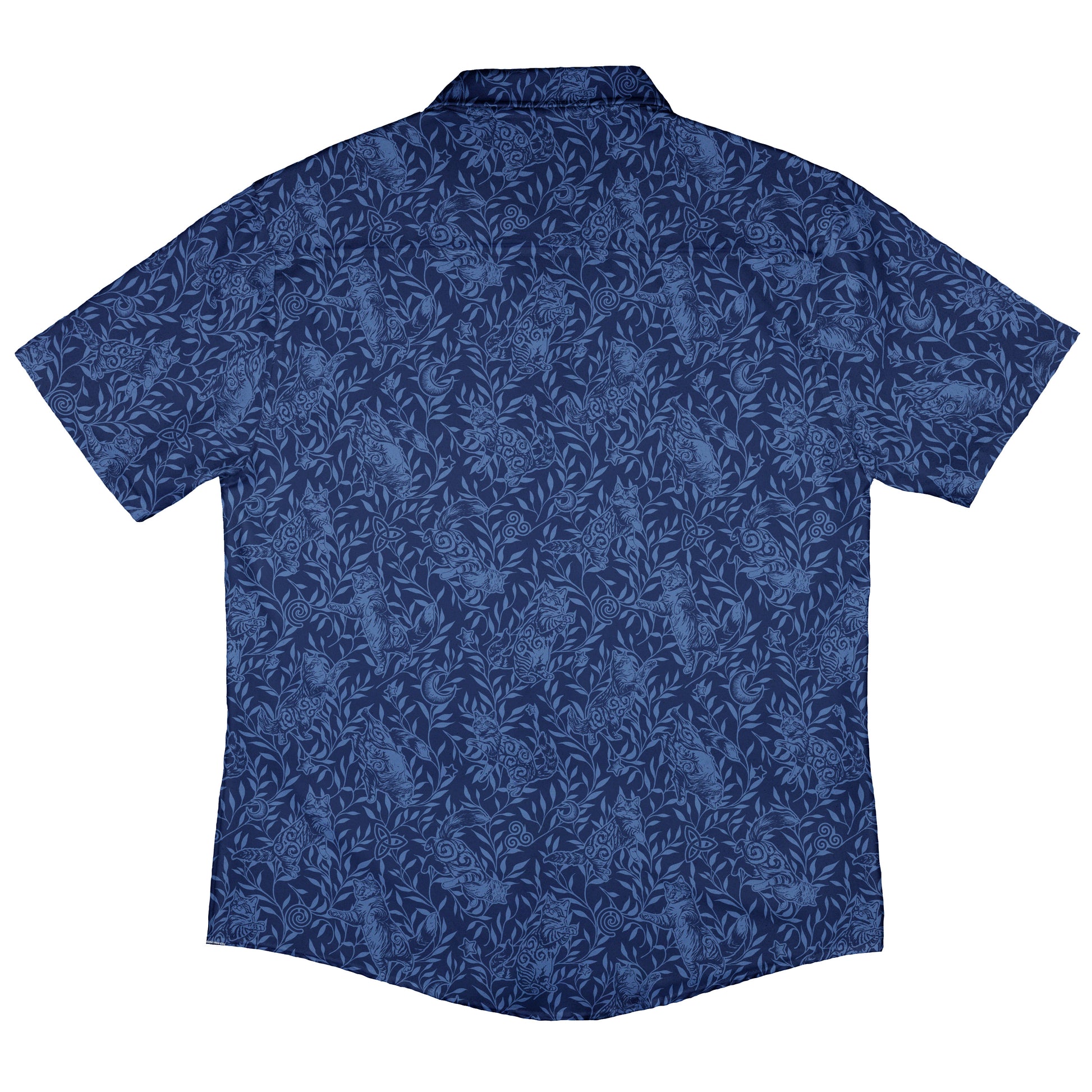 Hidden Garden Cats Blue Button Up Shirt Back