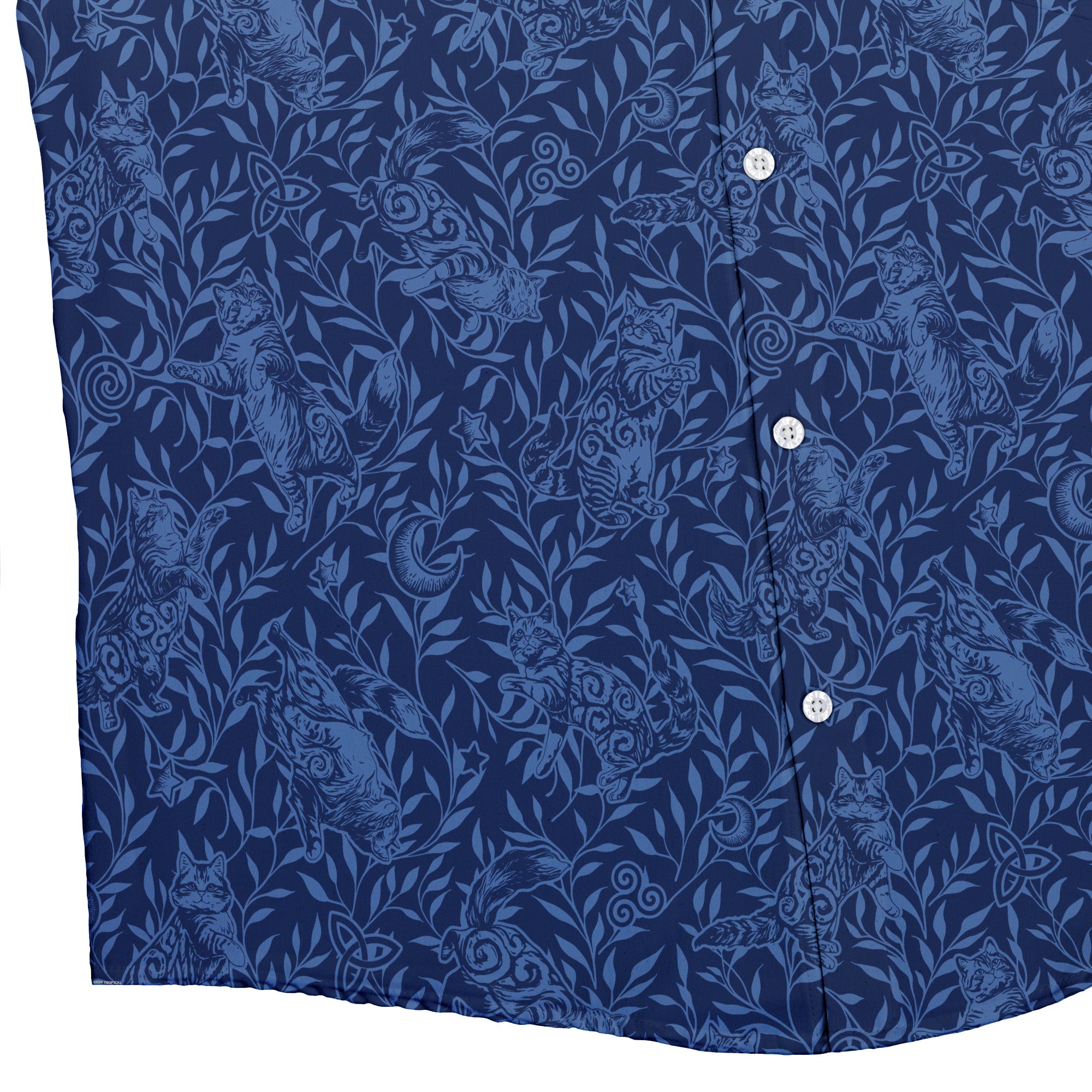 Hidden Garden Cats Blue Button Up Shirt 2