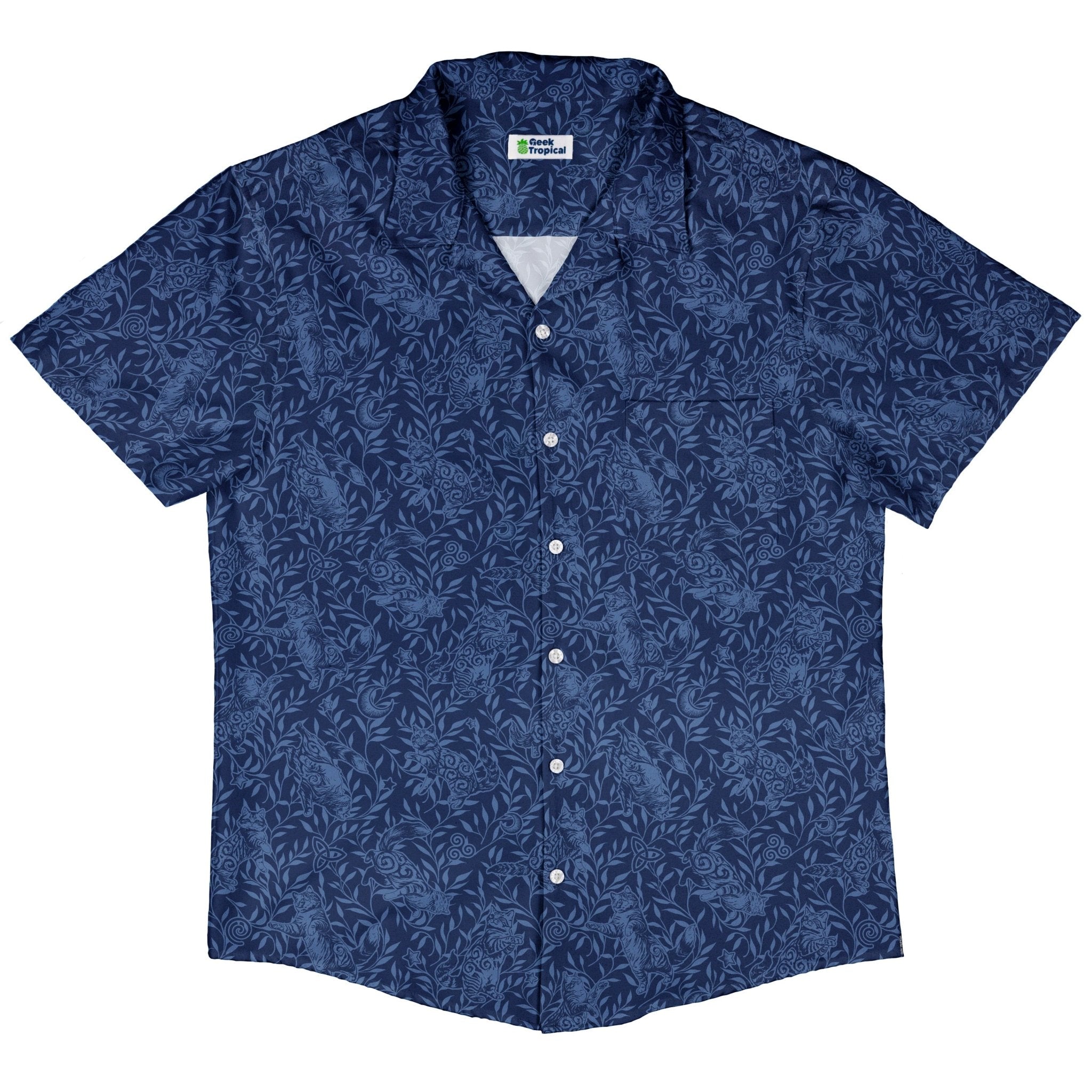 Hidden Garden Cats Blue Button Up Shirt 5