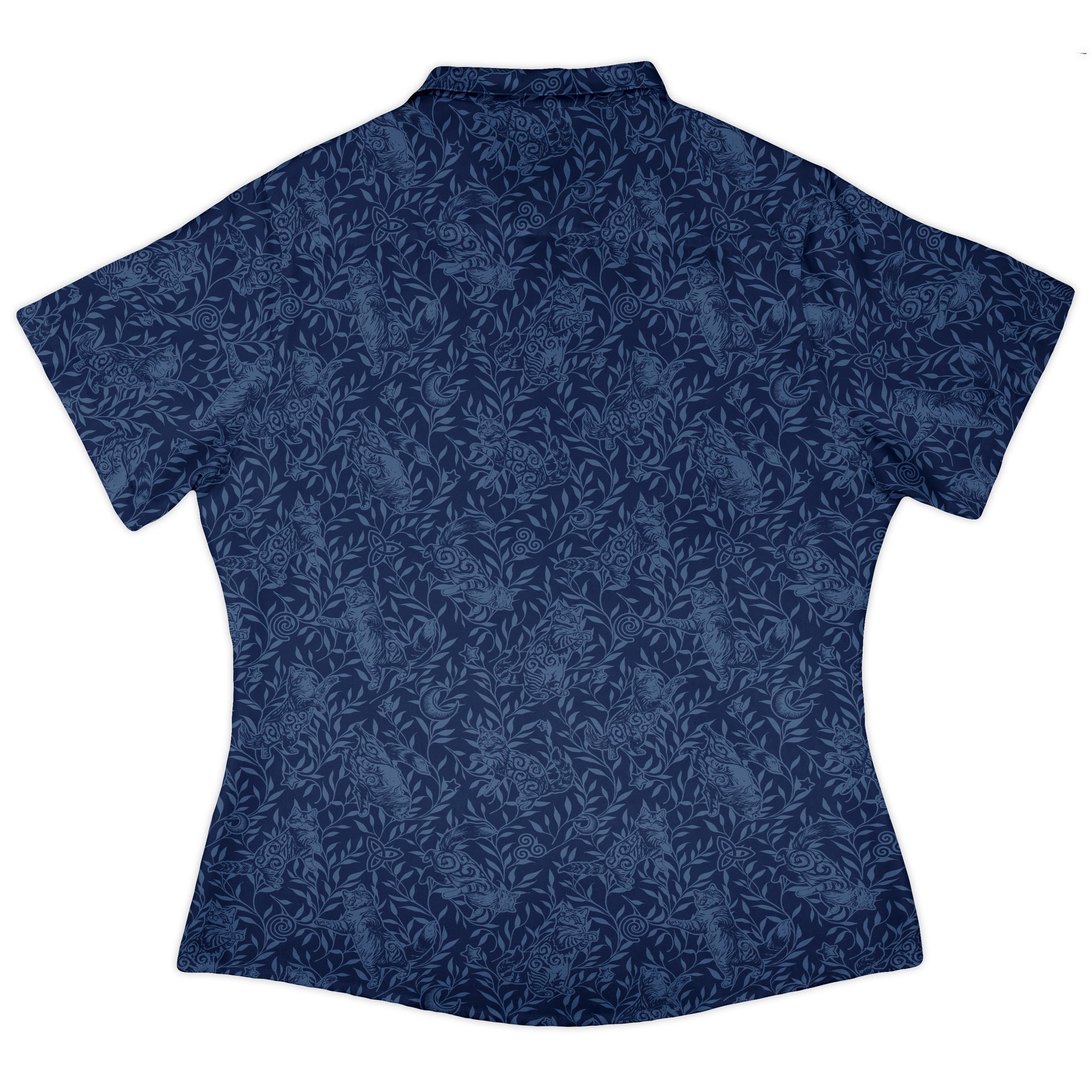 Hidden Garden Cats Blue Curvy Button Up Shirt womens back