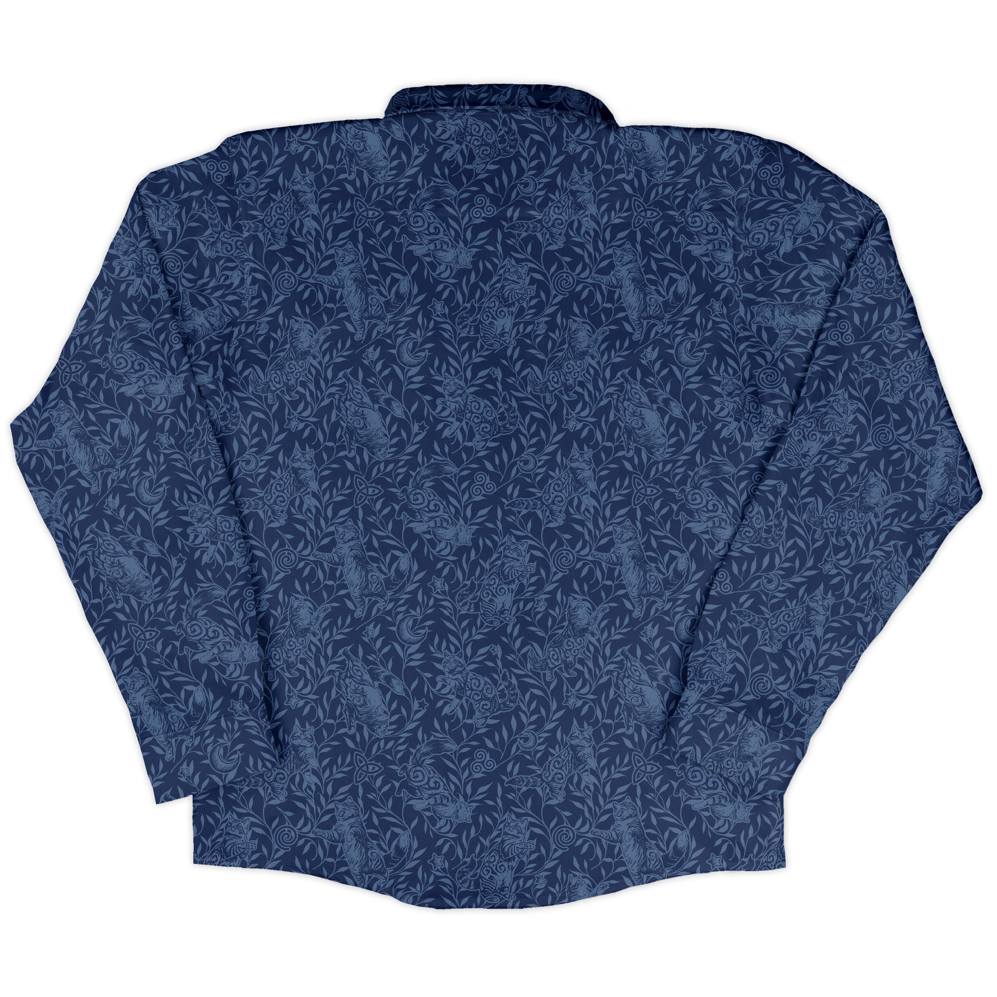 Hidden Garden Cats Blue Long Sleeve Button Up Shirt back