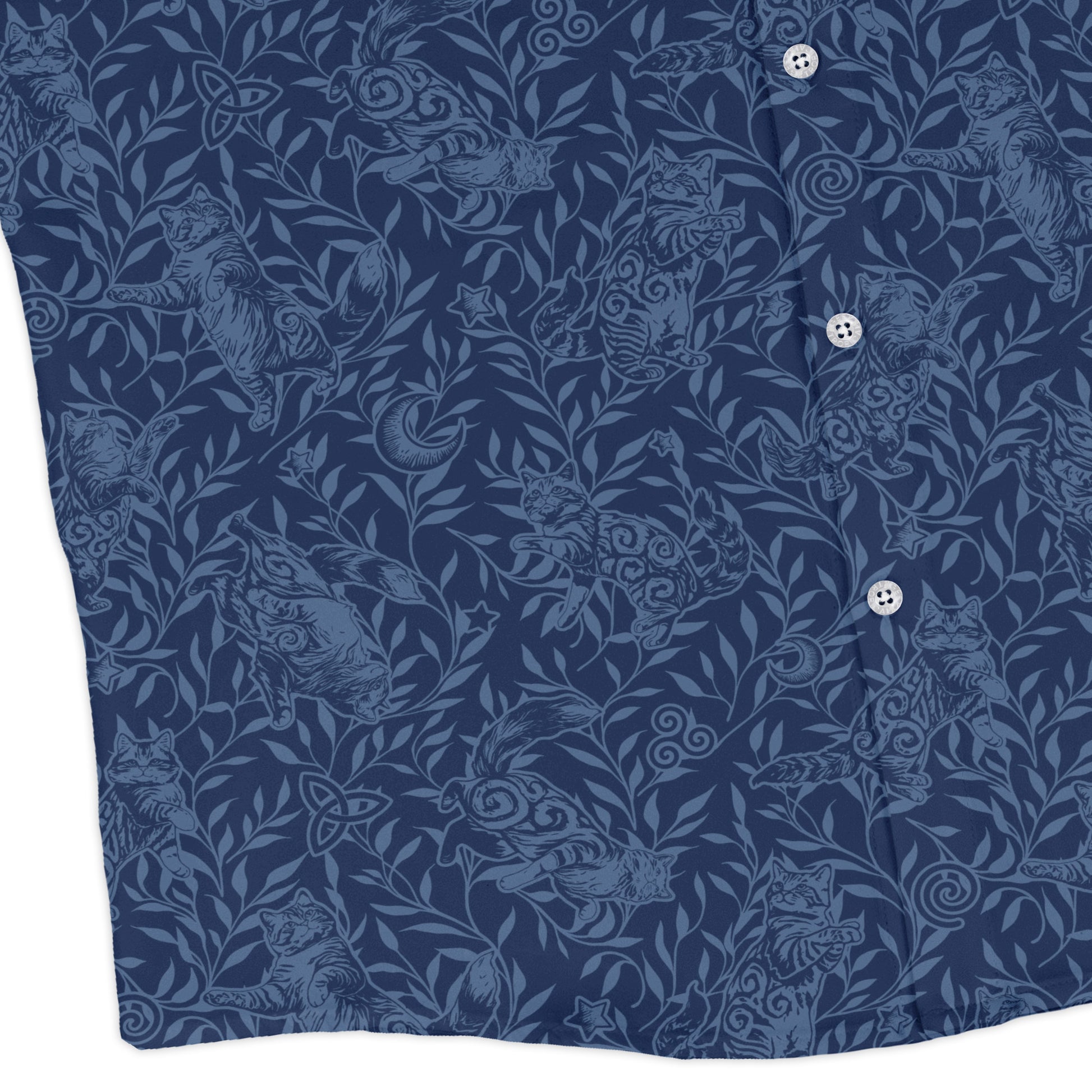 Hidden Garden Cats Blue Long Sleeve Button Up Shirt corner