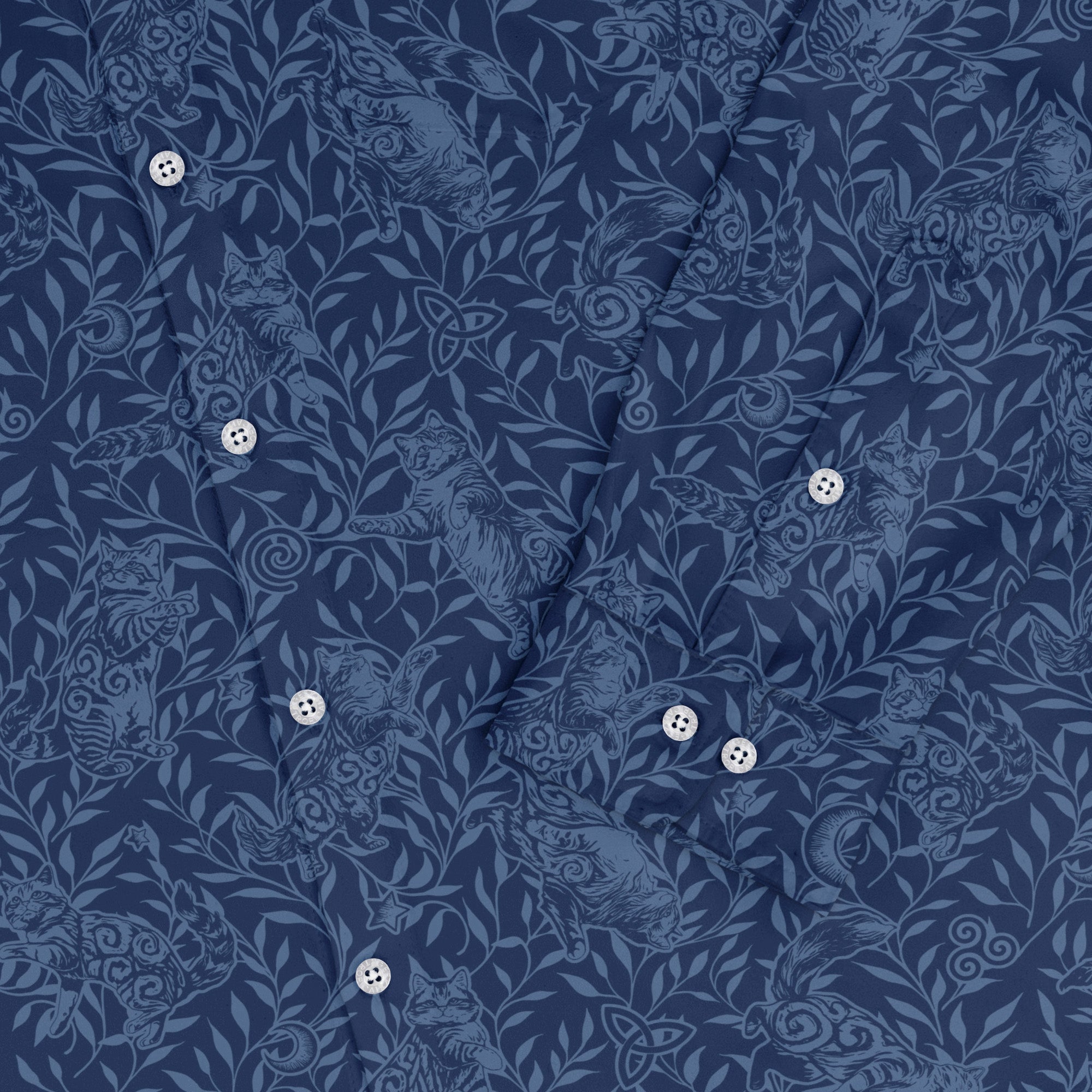 Hidden Garden Cats Blue Long Sleeve Button Up Shirt 2