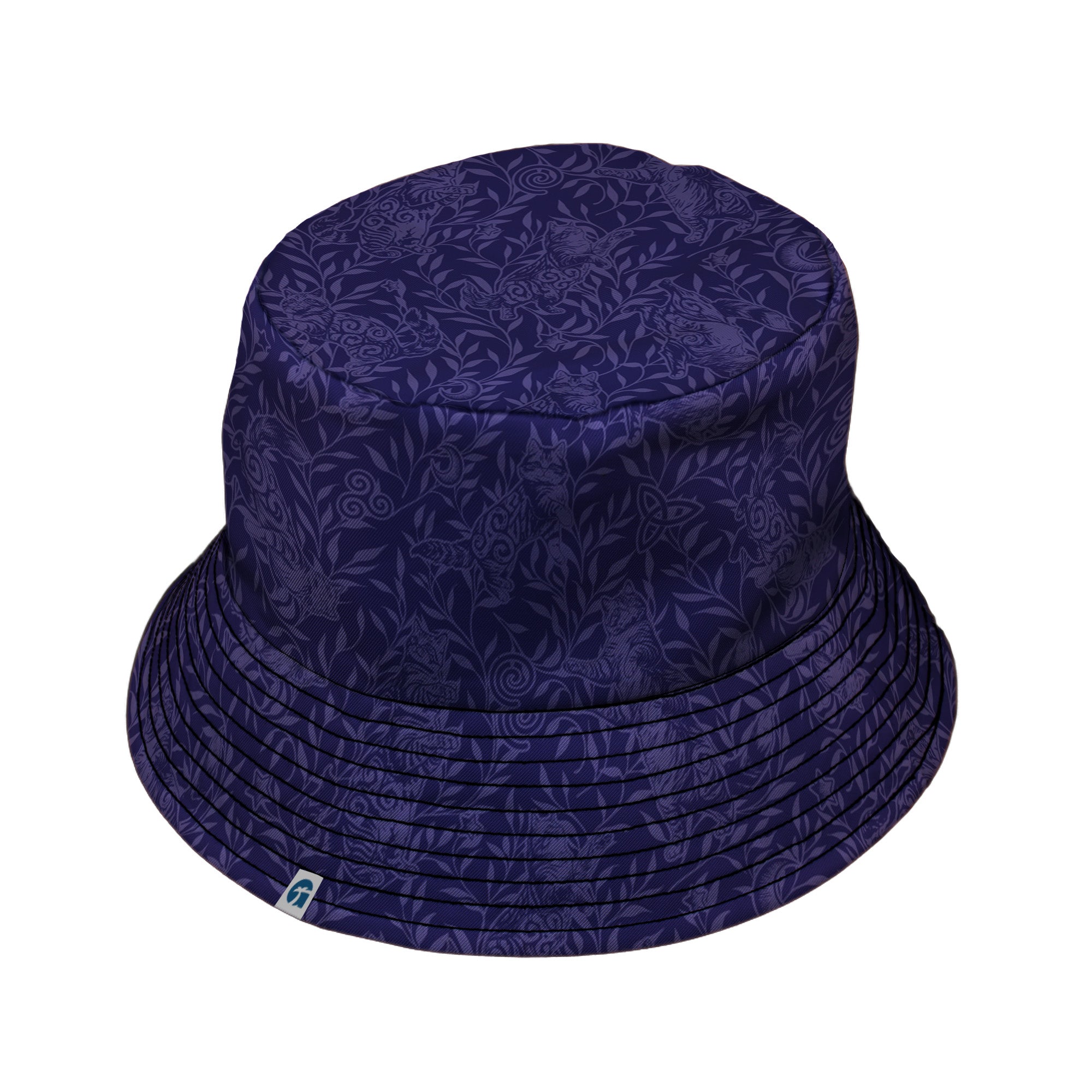 Hidden Garden Cats Lilac Bucket Hat Black Stitching