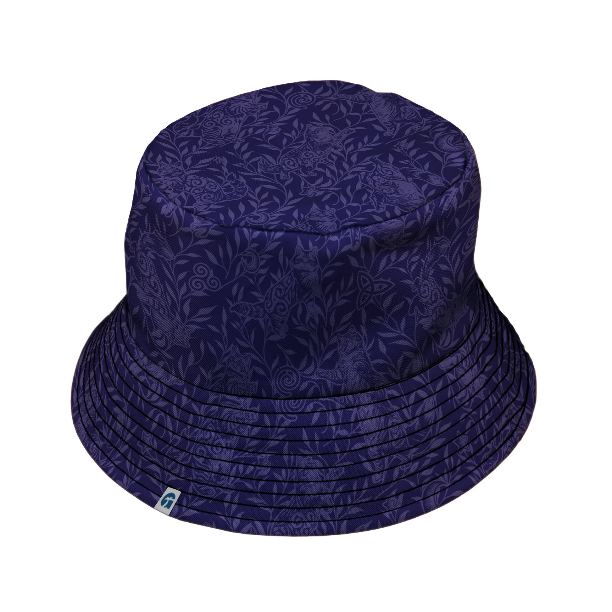 Hidden Garden Cats Lilac Bucket Hat Black Stitching