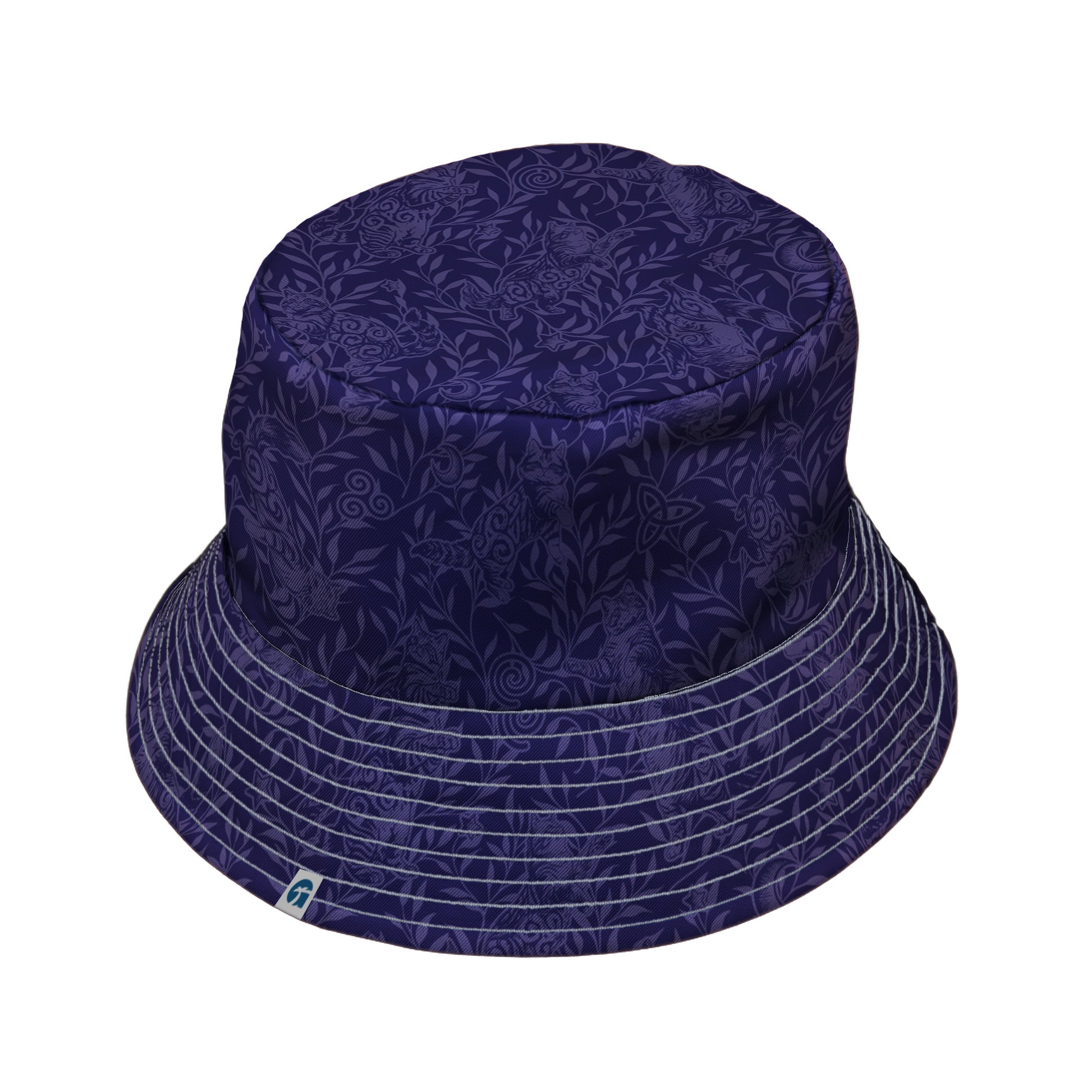 Hidden Garden Cats Lilac Bucket Hat Gray Stitching