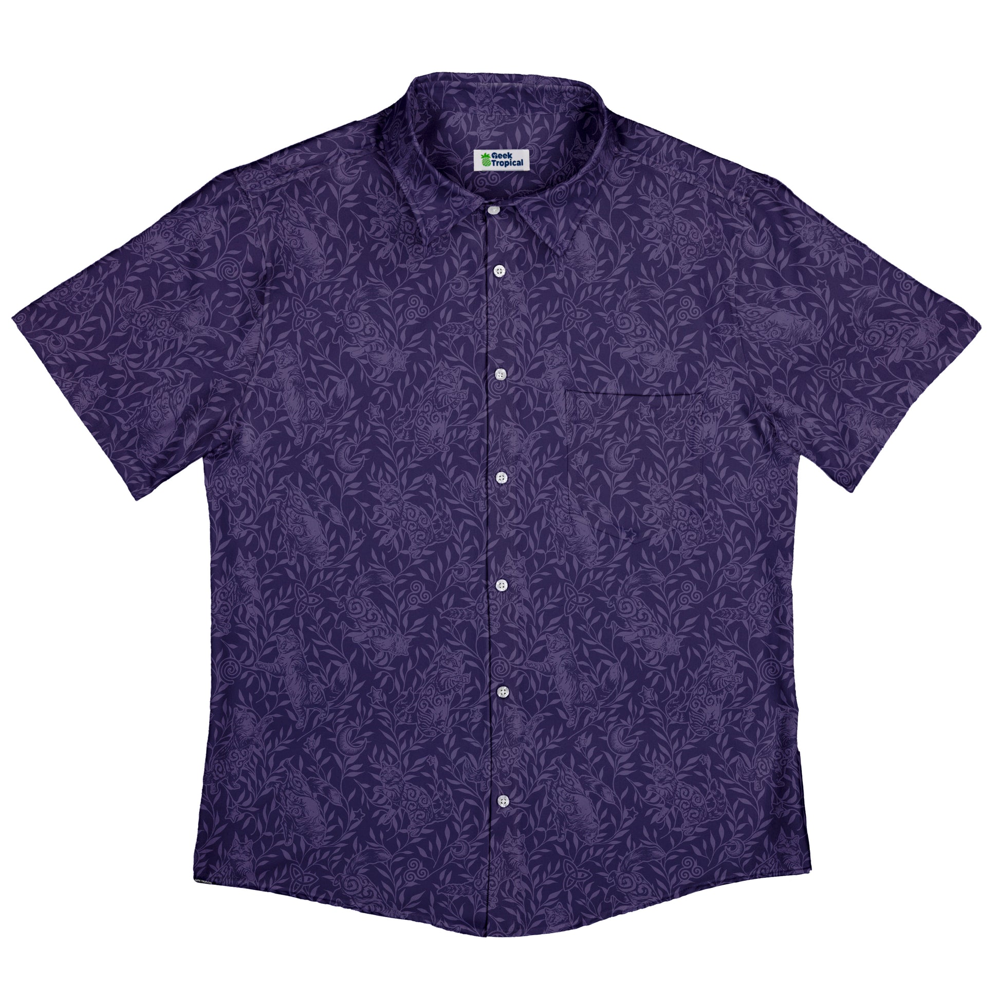 Hidden Garden Cats Lilac Button Up Shirt Flat Front