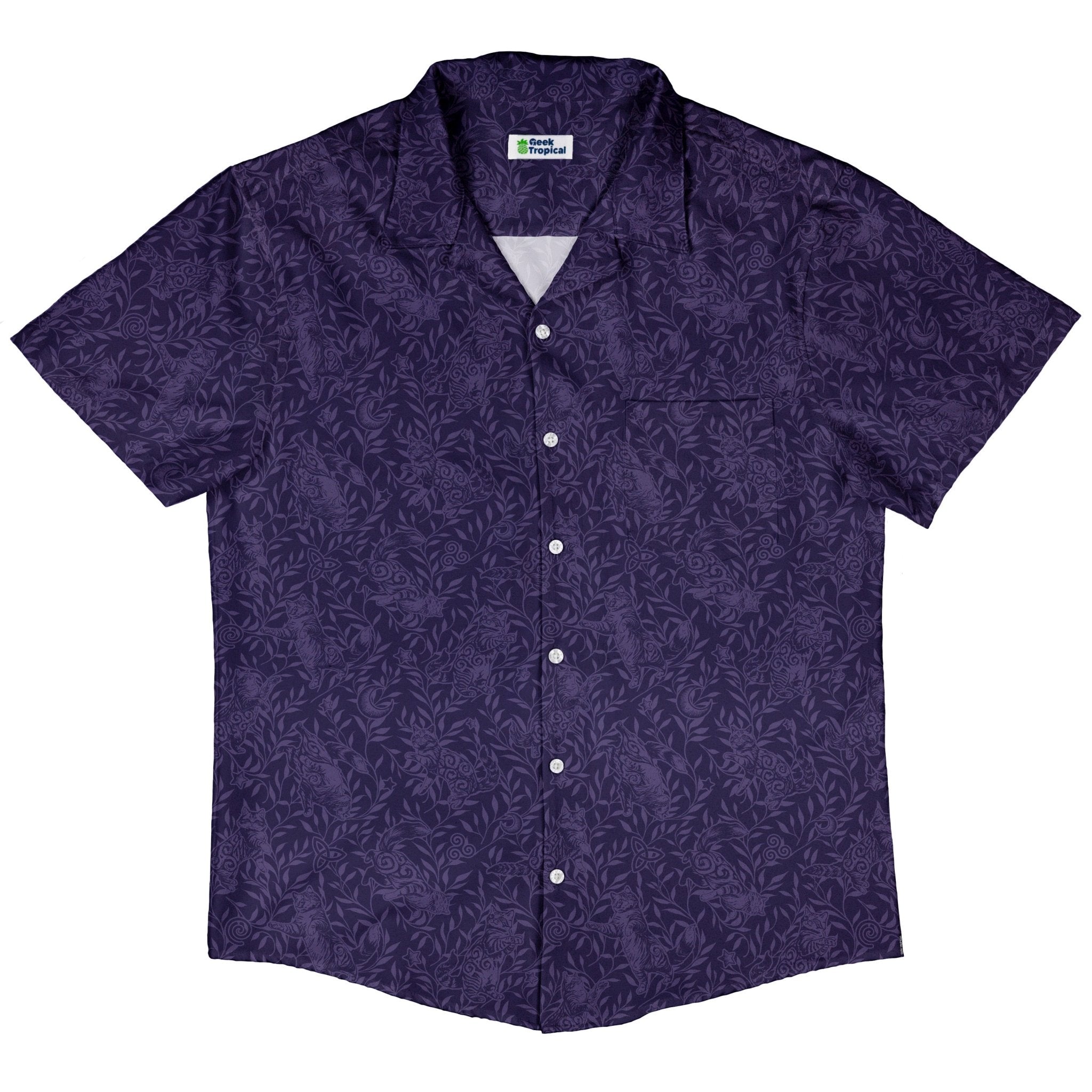 Hidden Garden Cats Lilac Button Up Shirt 5