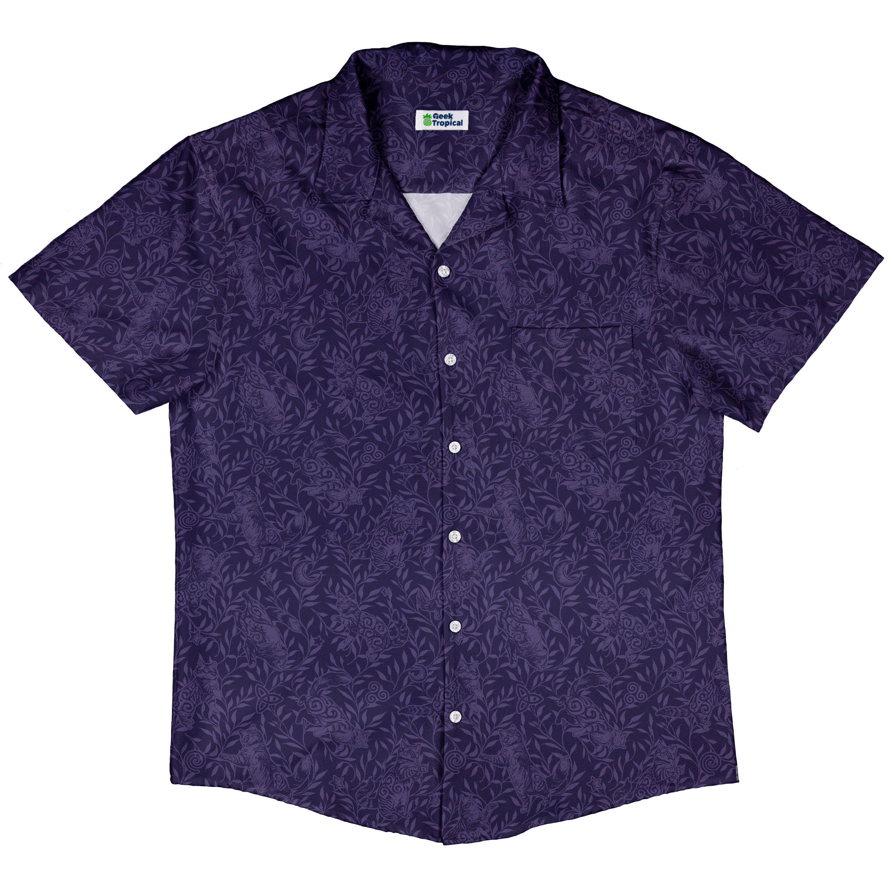 Hidden Garden Cats Lilac Button Up Shirt Hawaiian Front